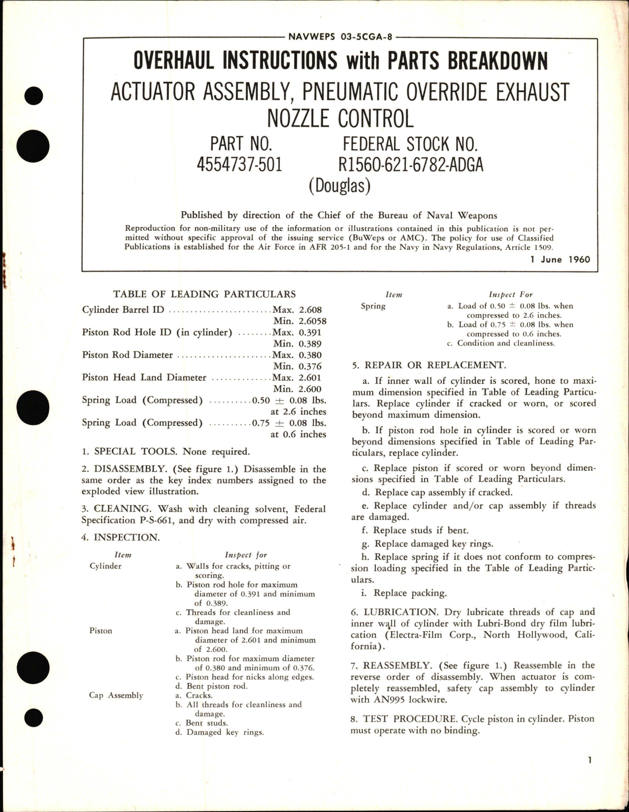 Sample page 1 from AirCorps Library document: Overhaul Instructions with Parts Breakdown for Actuator Assembly, Pneumatic Override Exhaust Nozzle Control - Part 4554737-501