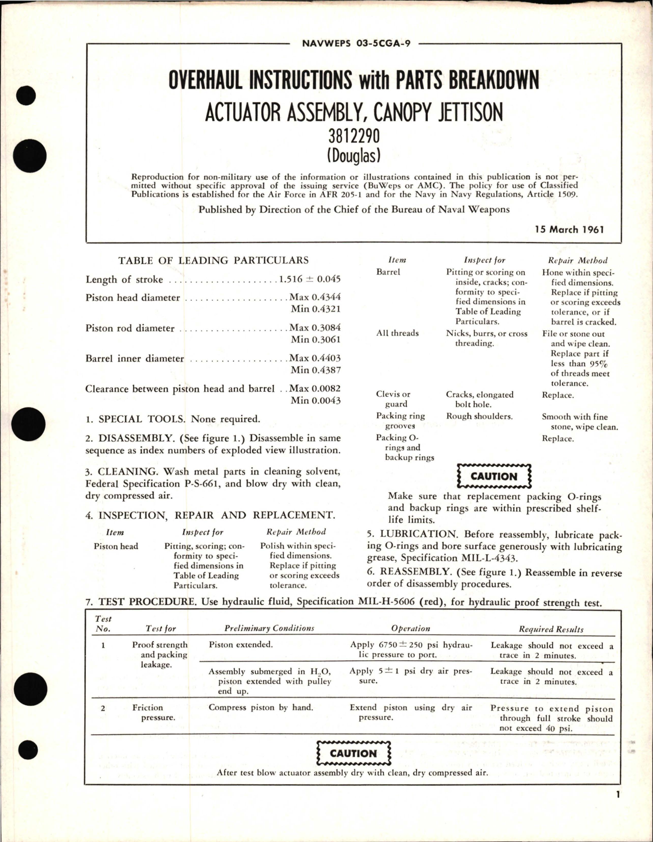 Sample page 1 from AirCorps Library document: Overhaul Instructions with Parts Breakdown for Actuator Assembly, Canopy Jettison 3812290 