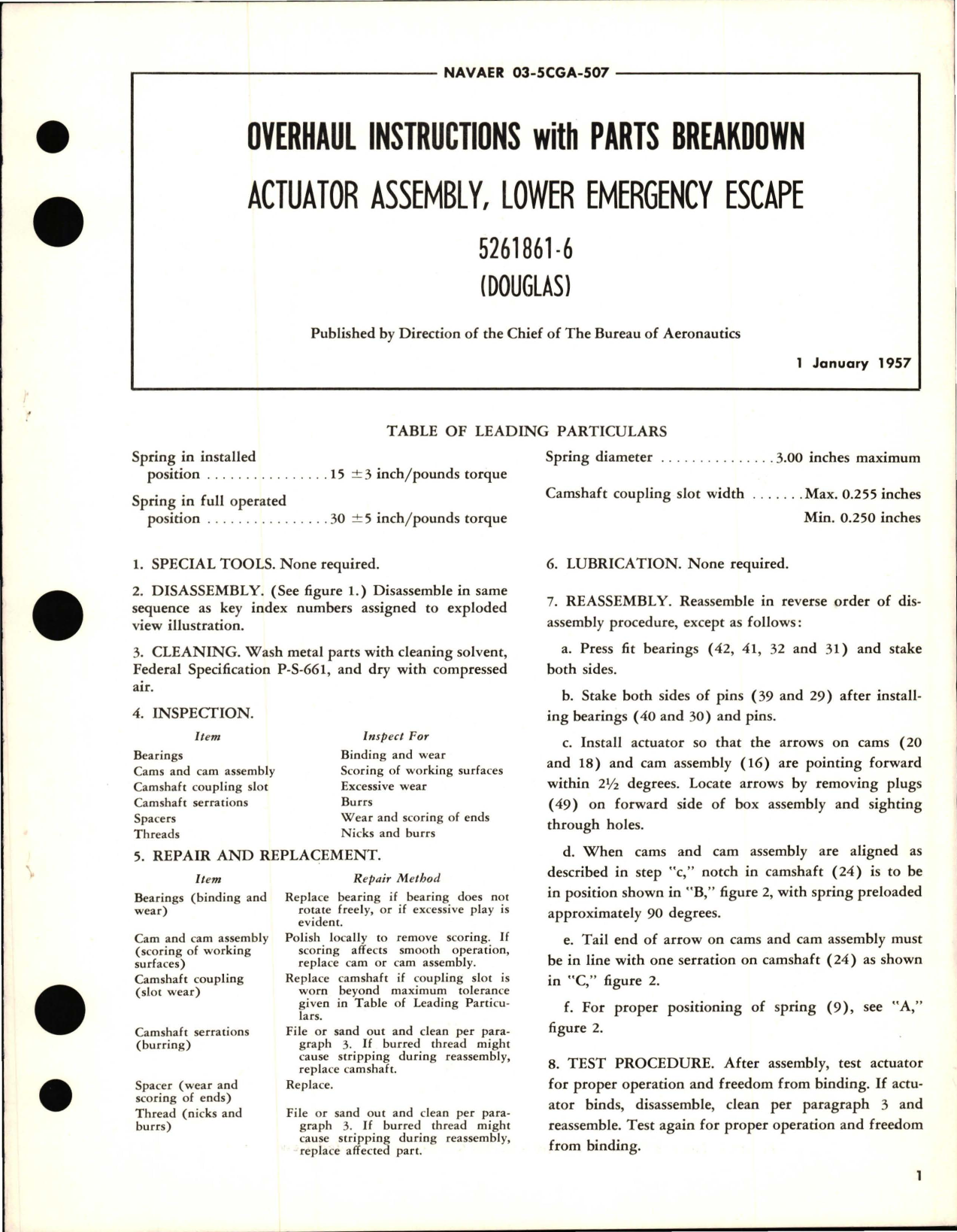 Sample page 1 from AirCorps Library document: Overhaul Instructions with Parts Breakdown for Actuator Assembly, Lower Emergency Escape - 5261861-6