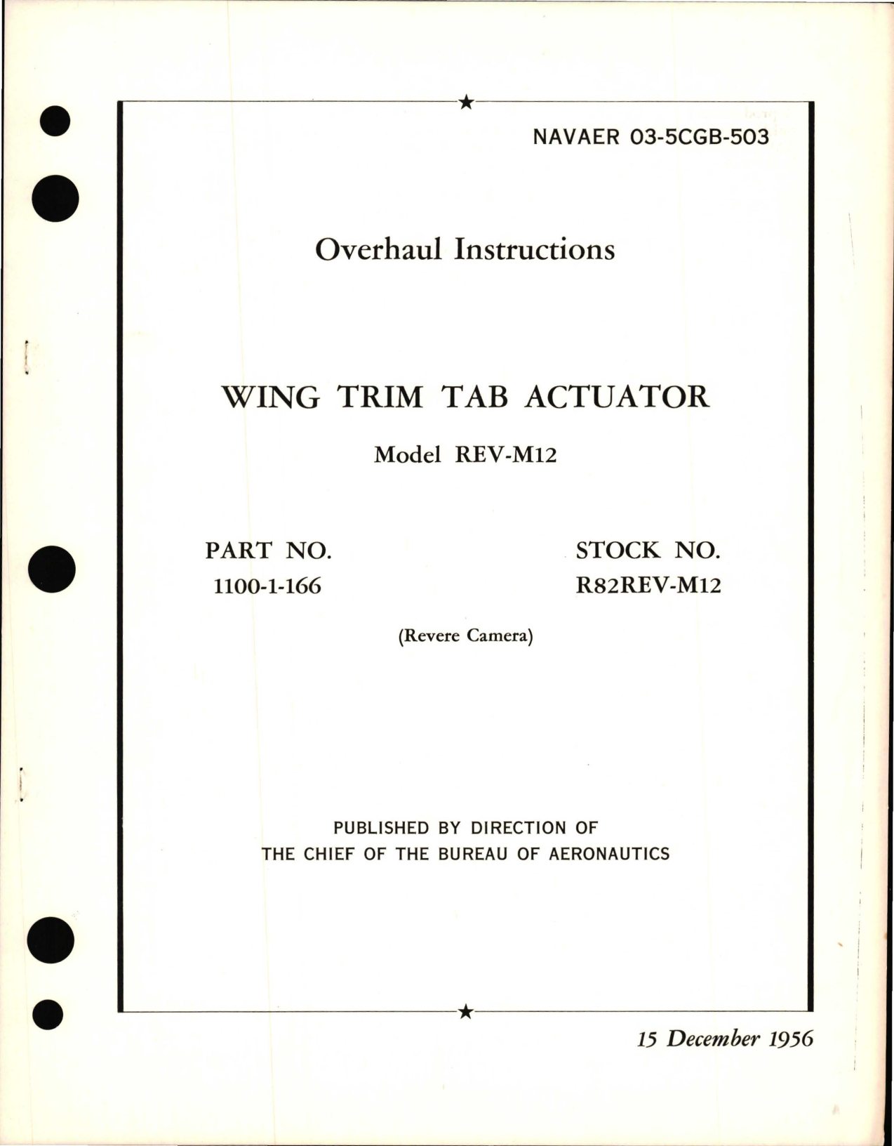 Sample page 1 from AirCorps Library document: Overhaul Instructions for Wing Trim Tab Actuator Model REV-M12 - Part 1100-1-166 