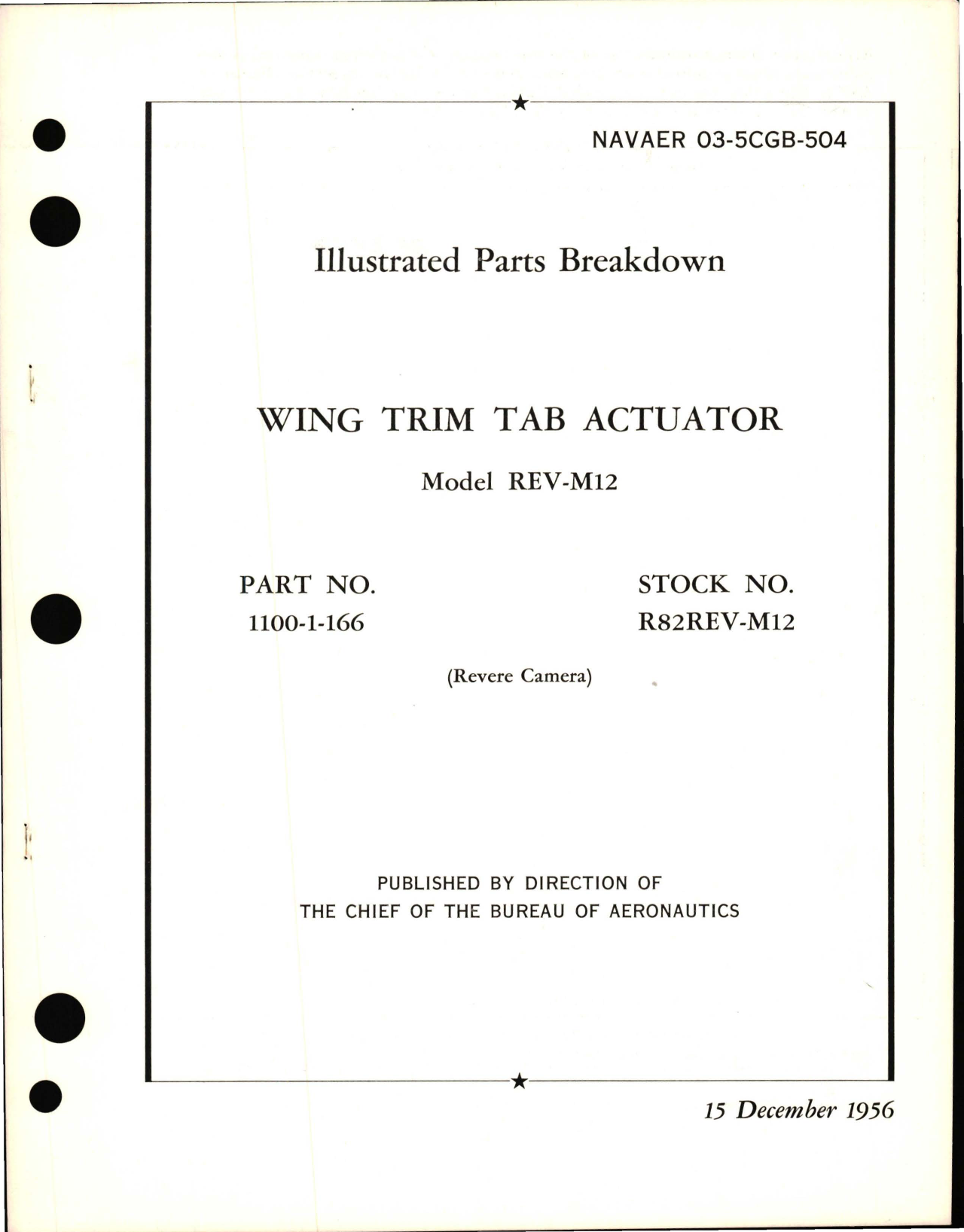 Sample page 1 from AirCorps Library document: Illustrated Parts Breakdown for Wing Trim Tab Actuator Model REV-M12 - Part 1100-1-166 