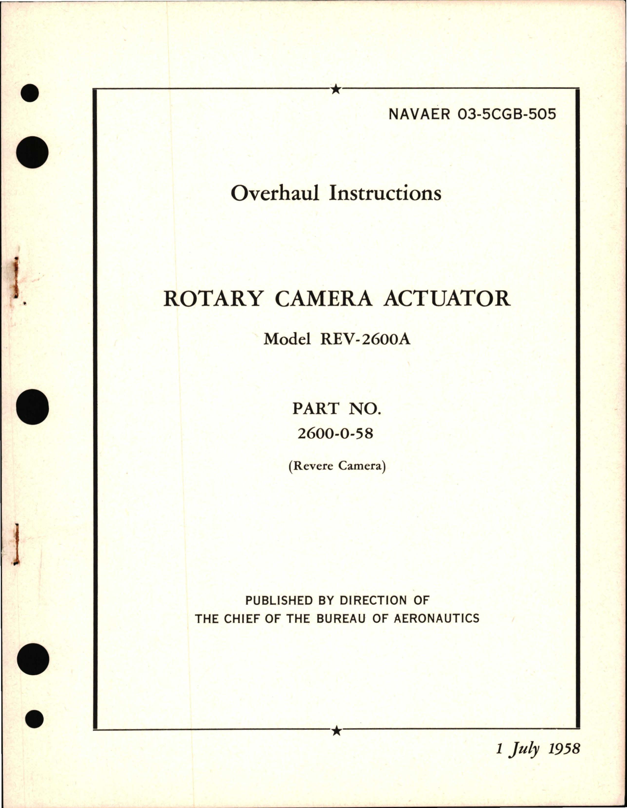 Sample page 1 from AirCorps Library document: Overhaul Instructions for Rotary Camera Actuator Model REV-2600A - Part 2600-0-58 