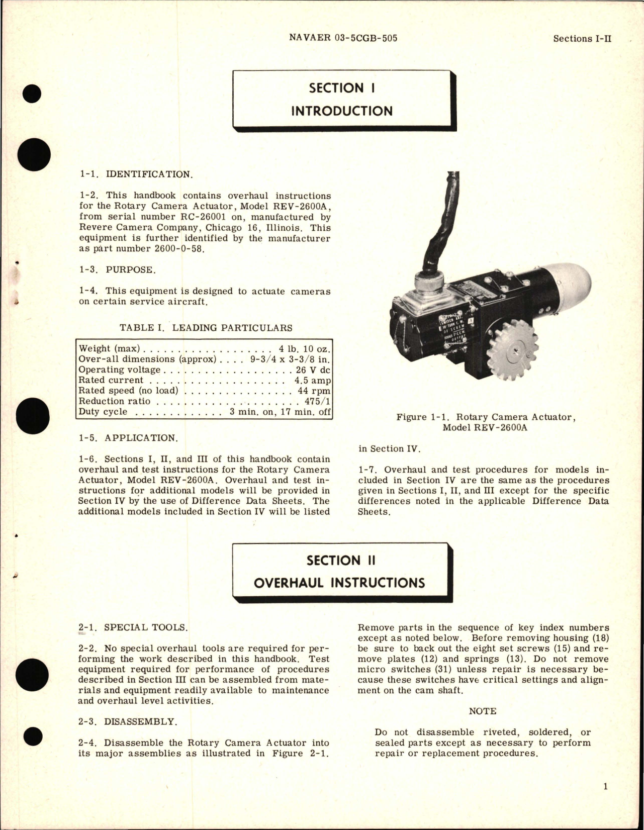 Sample page 5 from AirCorps Library document: Overhaul Instructions for Rotary Camera Actuator Model REV-2600A - Part 2600-0-58 