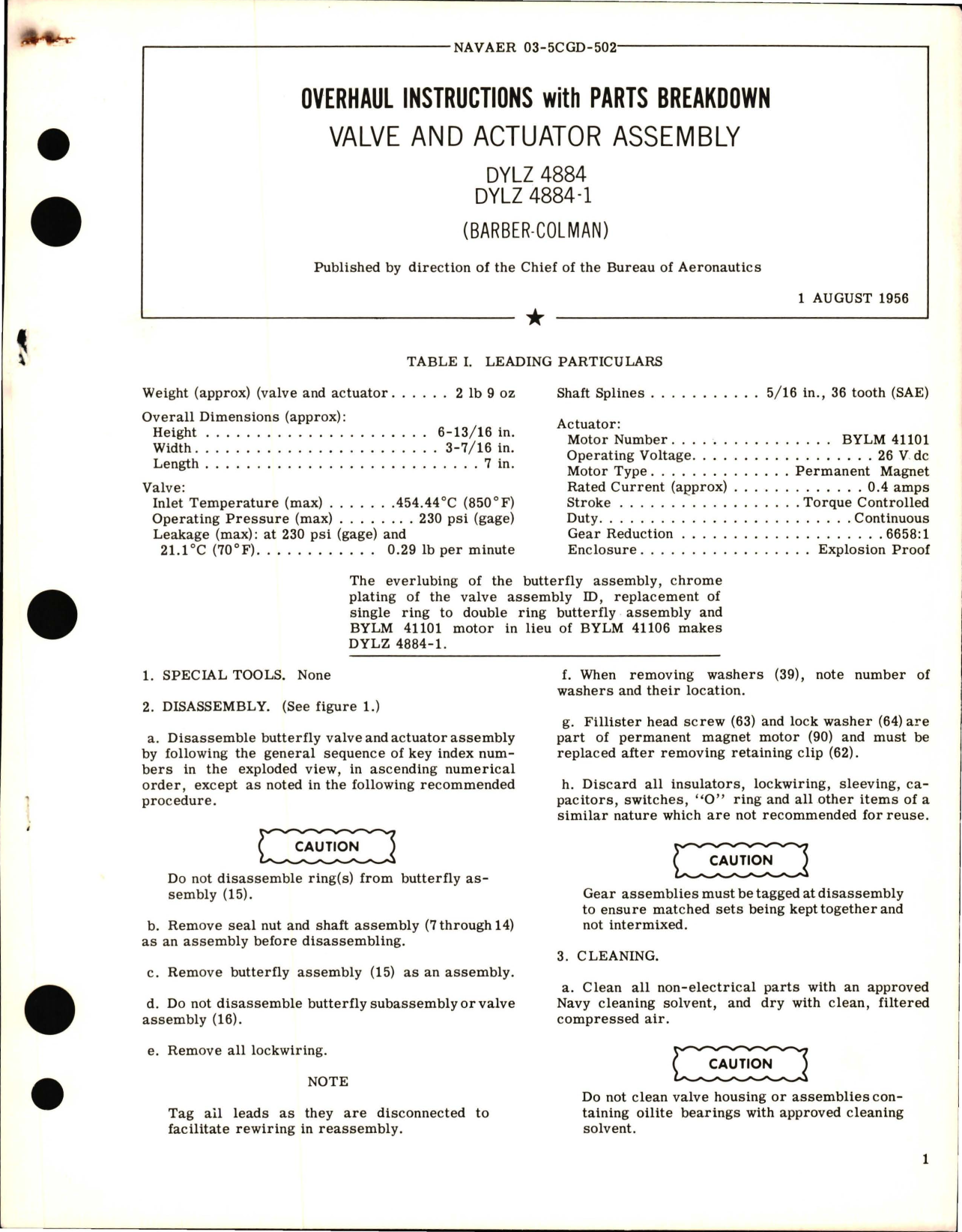 Sample page 1 from AirCorps Library document: Overhaul Instructions with Parts Breakdown for Valve and Actuator Assembly - DYLZ 4884 and DYLZ 4884-1 
