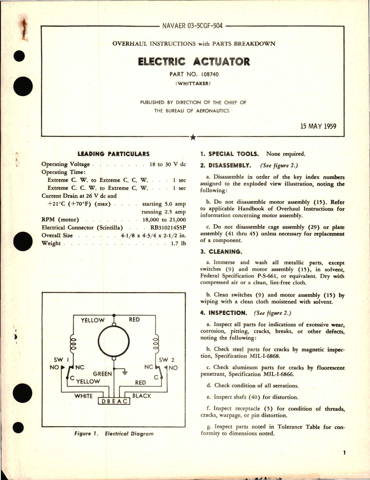 Sample page 1 from AirCorps Library document: Overhaul Instructions with Parts Breakdown for Electric Actuator - Part 108740 