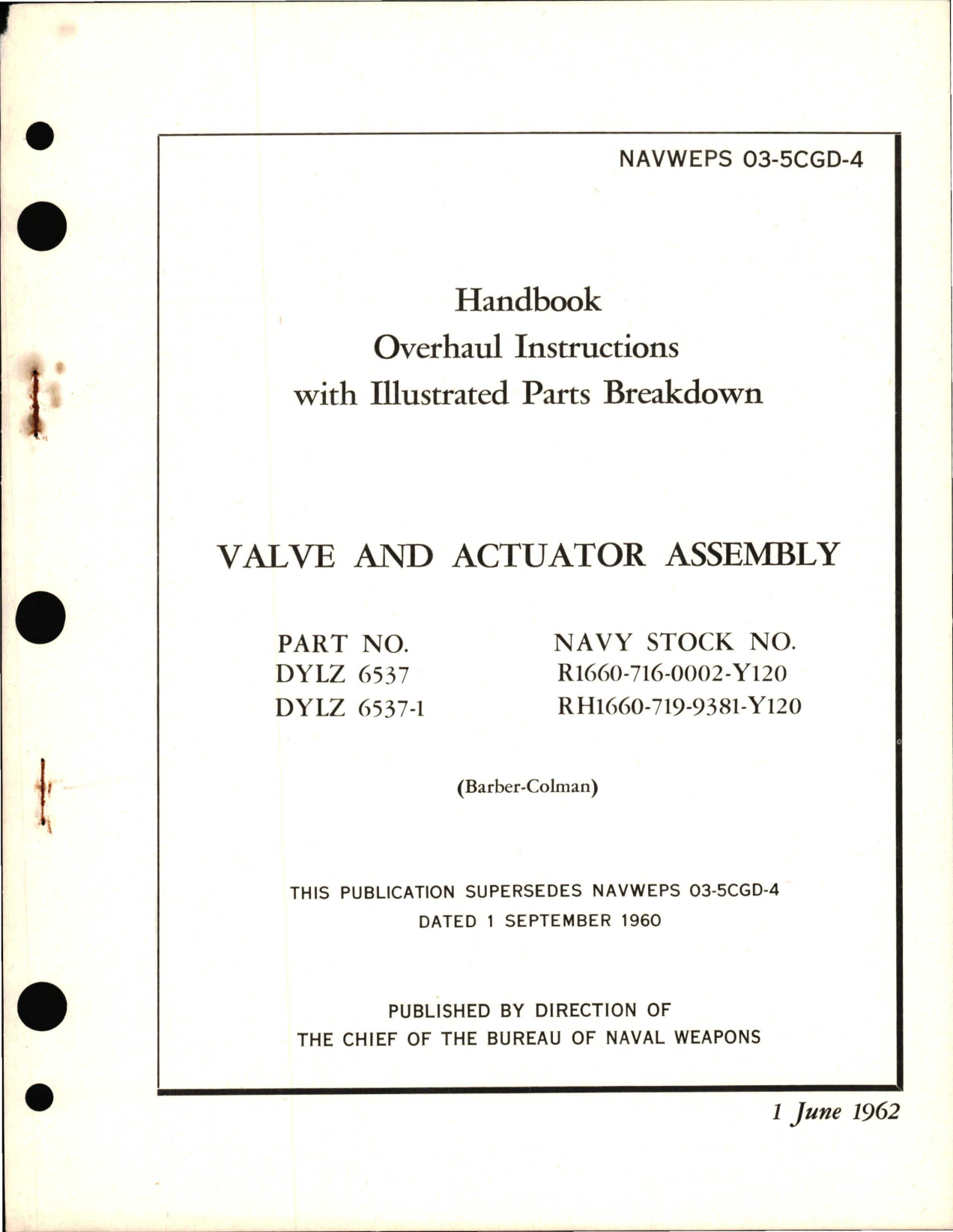 Sample page 1 from AirCorps Library document: Overhaul Instructions with Illustrated Parts Breakdown for Valve and Actuator Assembly - Part DYLZ 6537 and DYLZ 6537-1