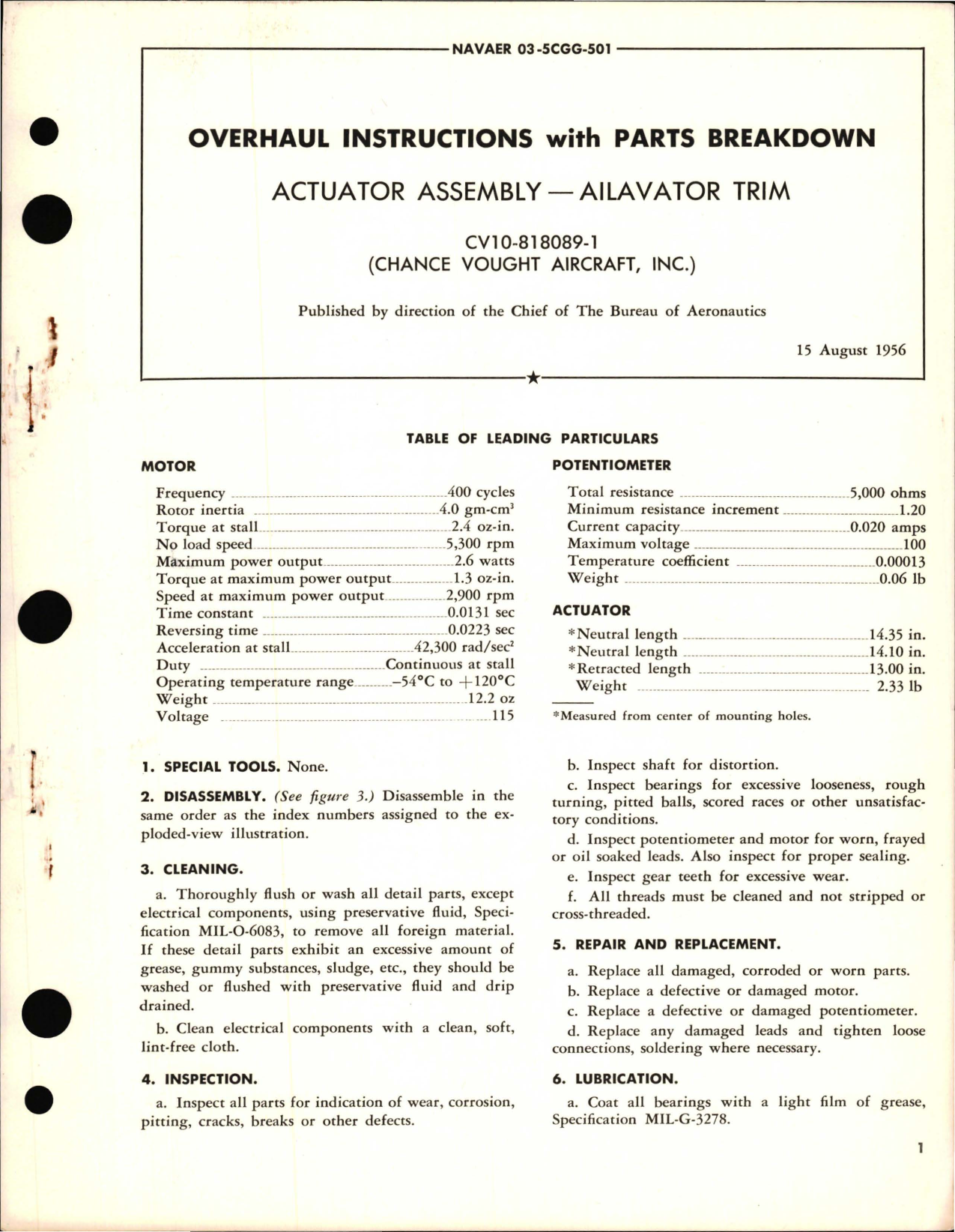 Sample page 1 from AirCorps Library document: Overhaul Instructions with Parts Breakdown for Actuator Assembly - Ailavator Trim - CV10-818089-1 