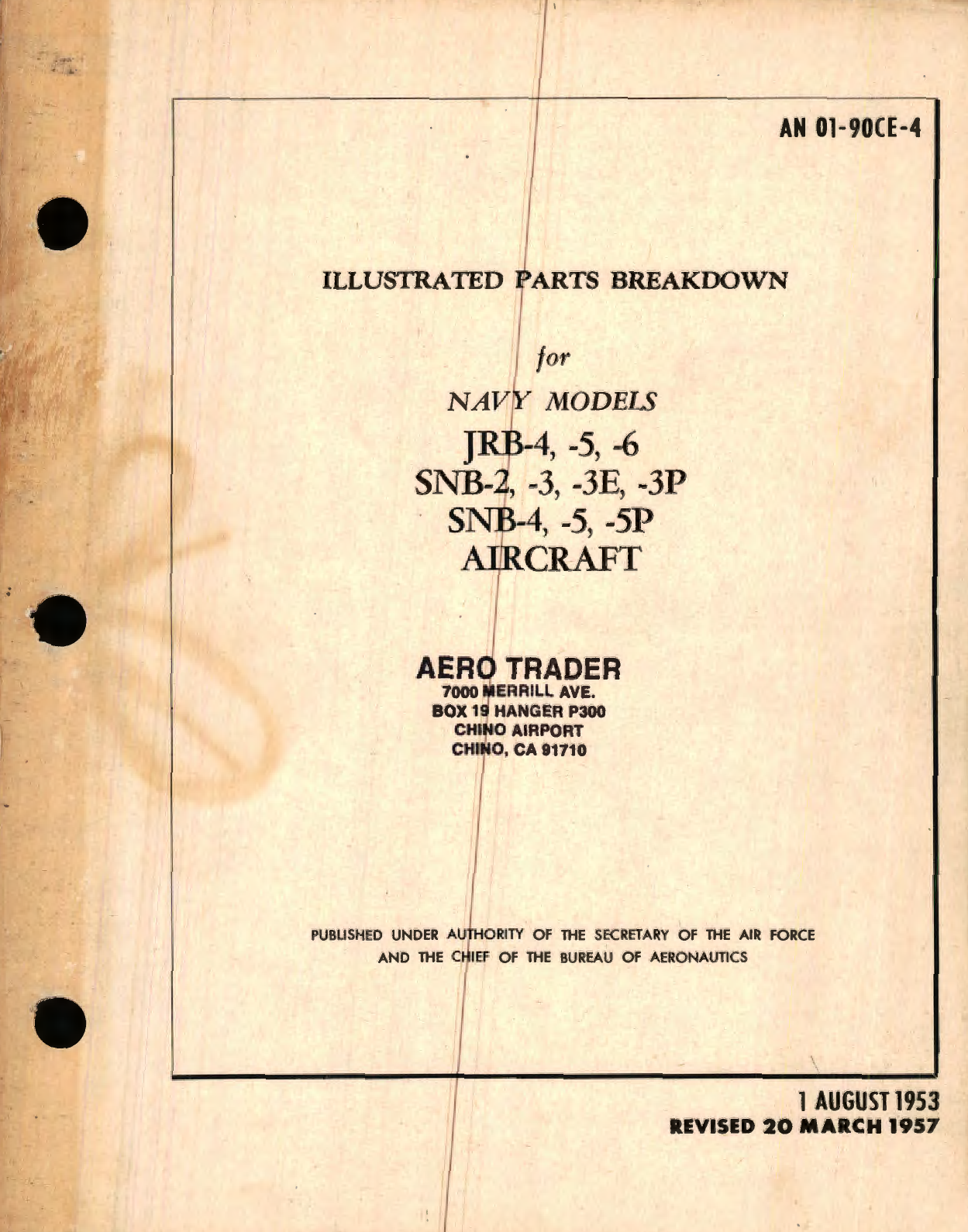 Sample page 1 from AirCorps Library document: Illustrated Parts Breakdown for Navy Models JRB-4, -5, -6, SNB-4, -5, -5P Aircraft