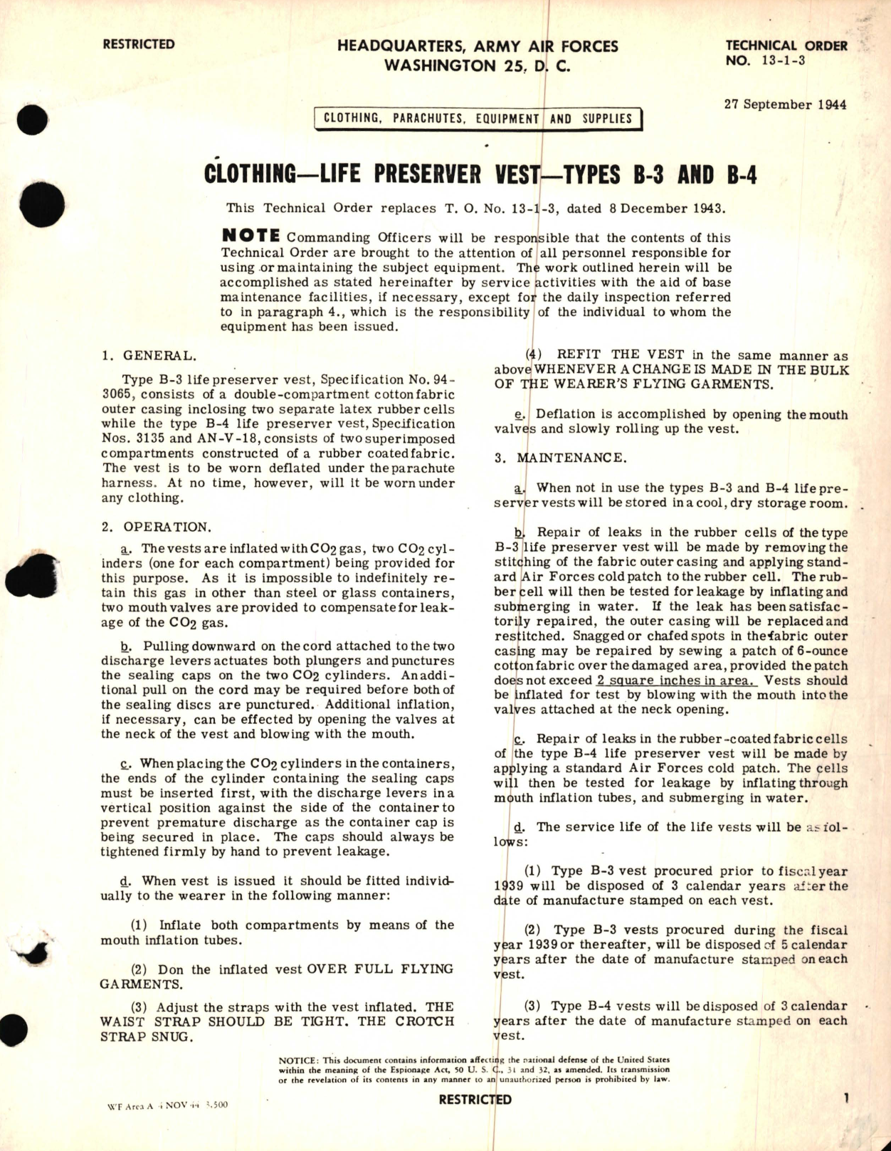 Sample page 1 from AirCorps Library document: Clothing-Life Preserver Vest-Type B-3 and B-4