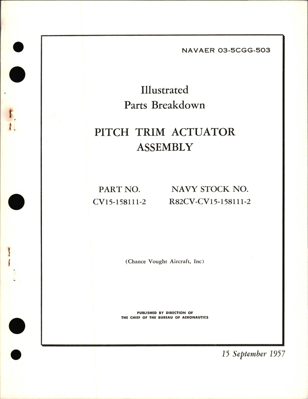 Sample page 1 from AirCorps Library document: Parts Breakdown for Pitch Trim Actuator Assembly - Part CV15-158111-2 
