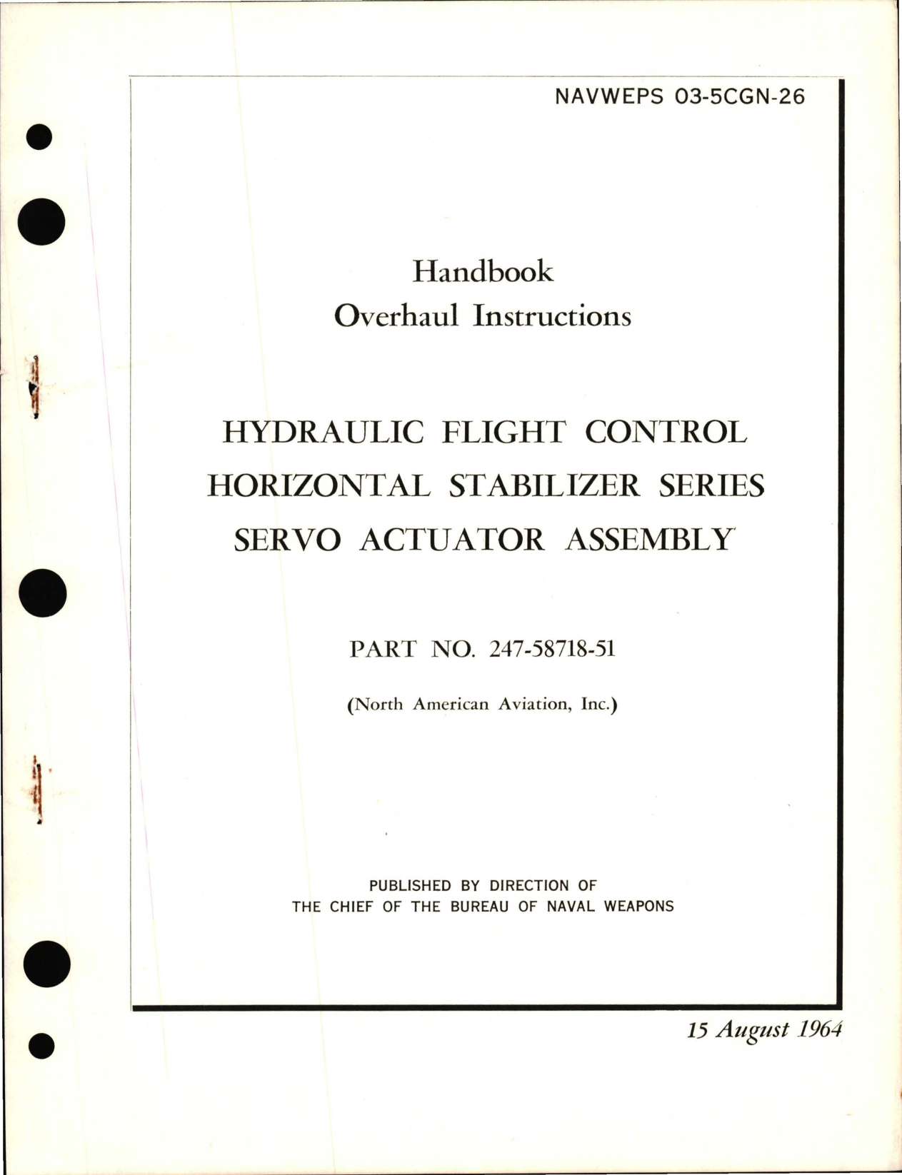 Sample page 1 from AirCorps Library document: Overhaul Instructions for Hydraulic Flight Control Horizontal Stabilizer Series Servo Actuator Assembly - Part 247-58718-51