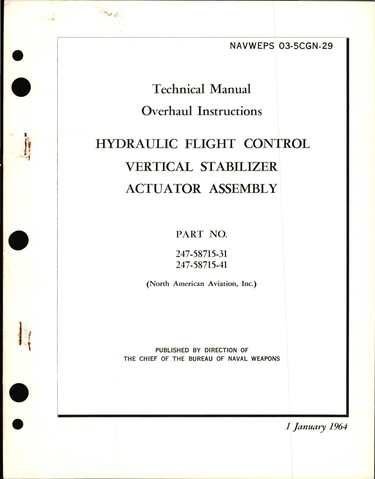 Sample page 1 from AirCorps Library document: Overhaul Instructions for Hydraulic Flight Control, Vertical Stabilizer Actuator Assembly - Part 247-58715-31 and 247-58715-41
