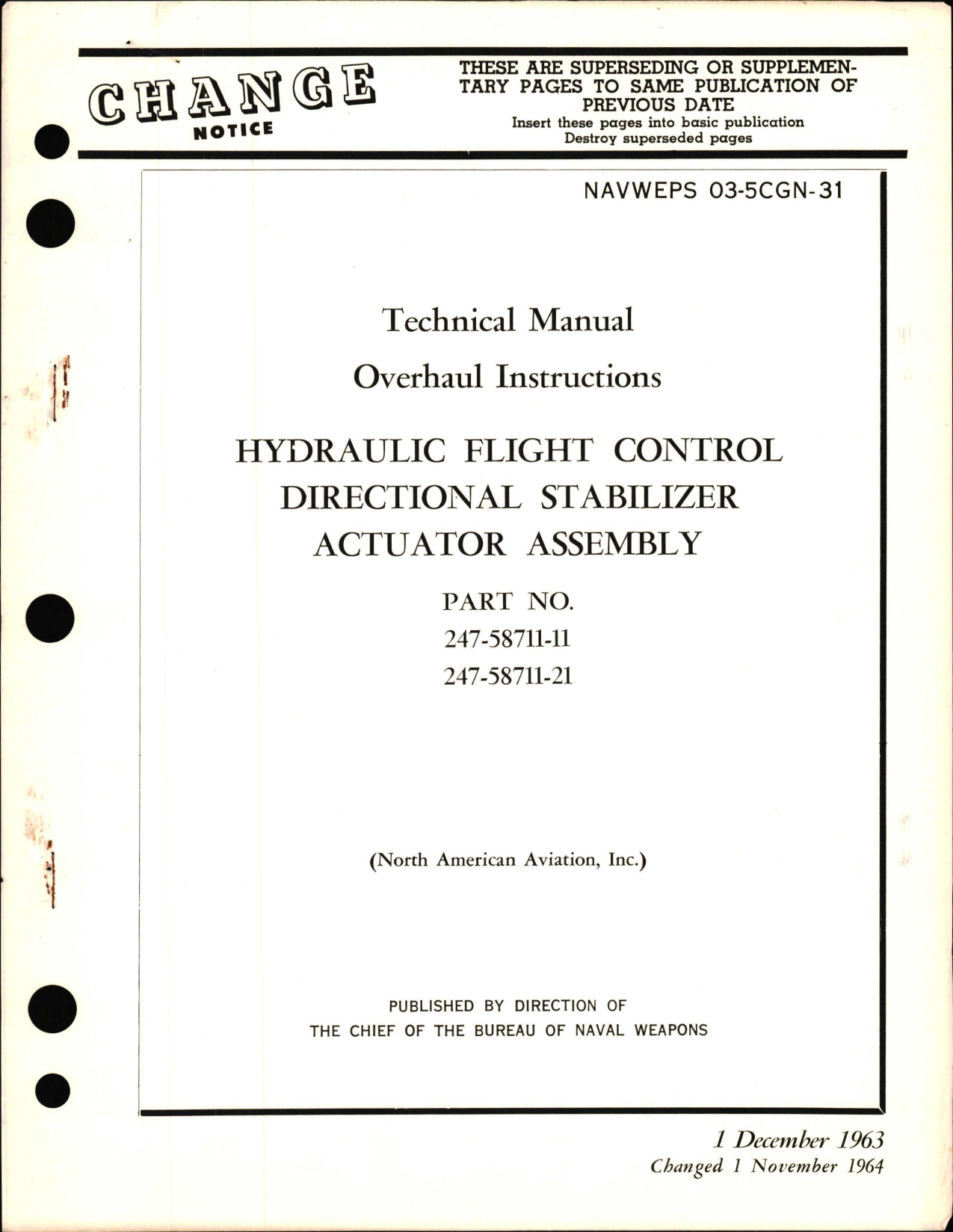 Sample page 1 from AirCorps Library document: Overhaul Instructions for Hydraulic Flight Control, Directional Stabilizer Actuator Assembly - Part 247-58711-11 and 247-58711-21 