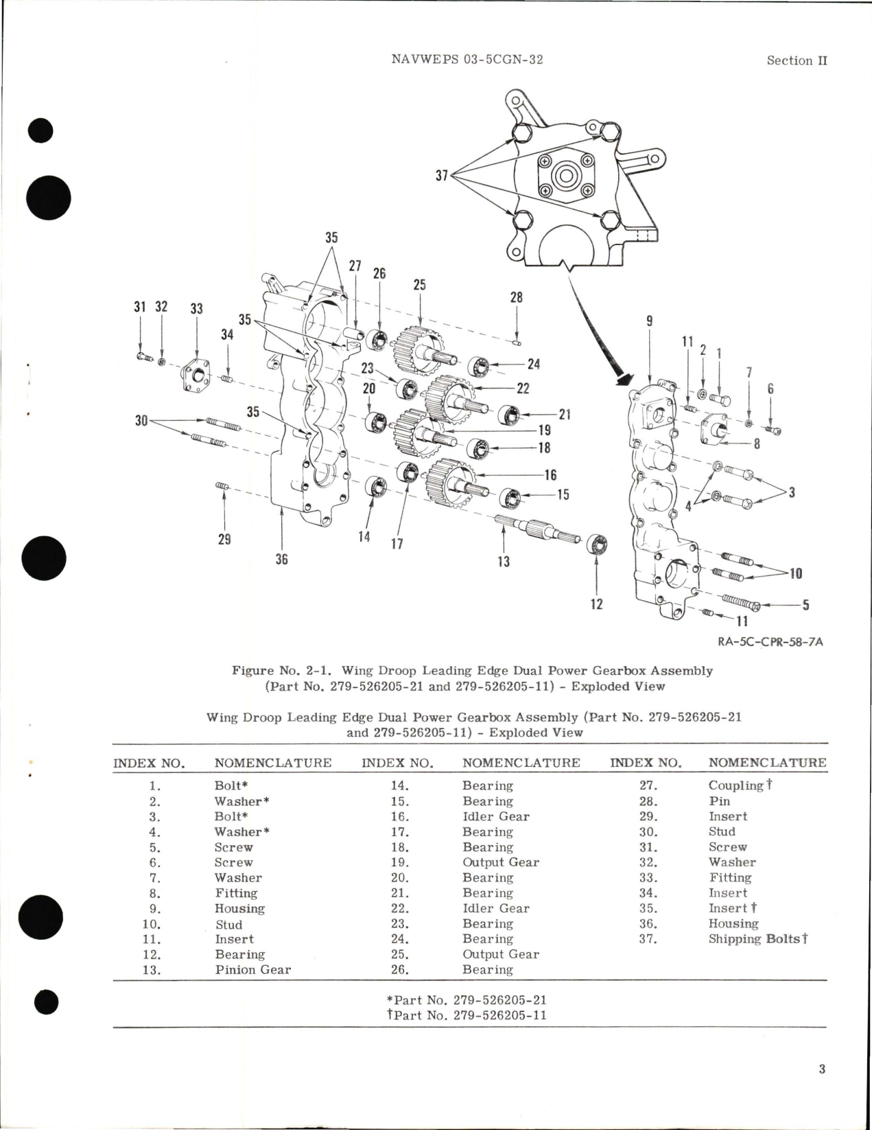 Sample page 5 from AirCorps Library document: Overhaul Instructions for Wing Droop Leading Edge, Dual Power Gearbox Assembly - Part 279-526205-21 and 279-526205-11 