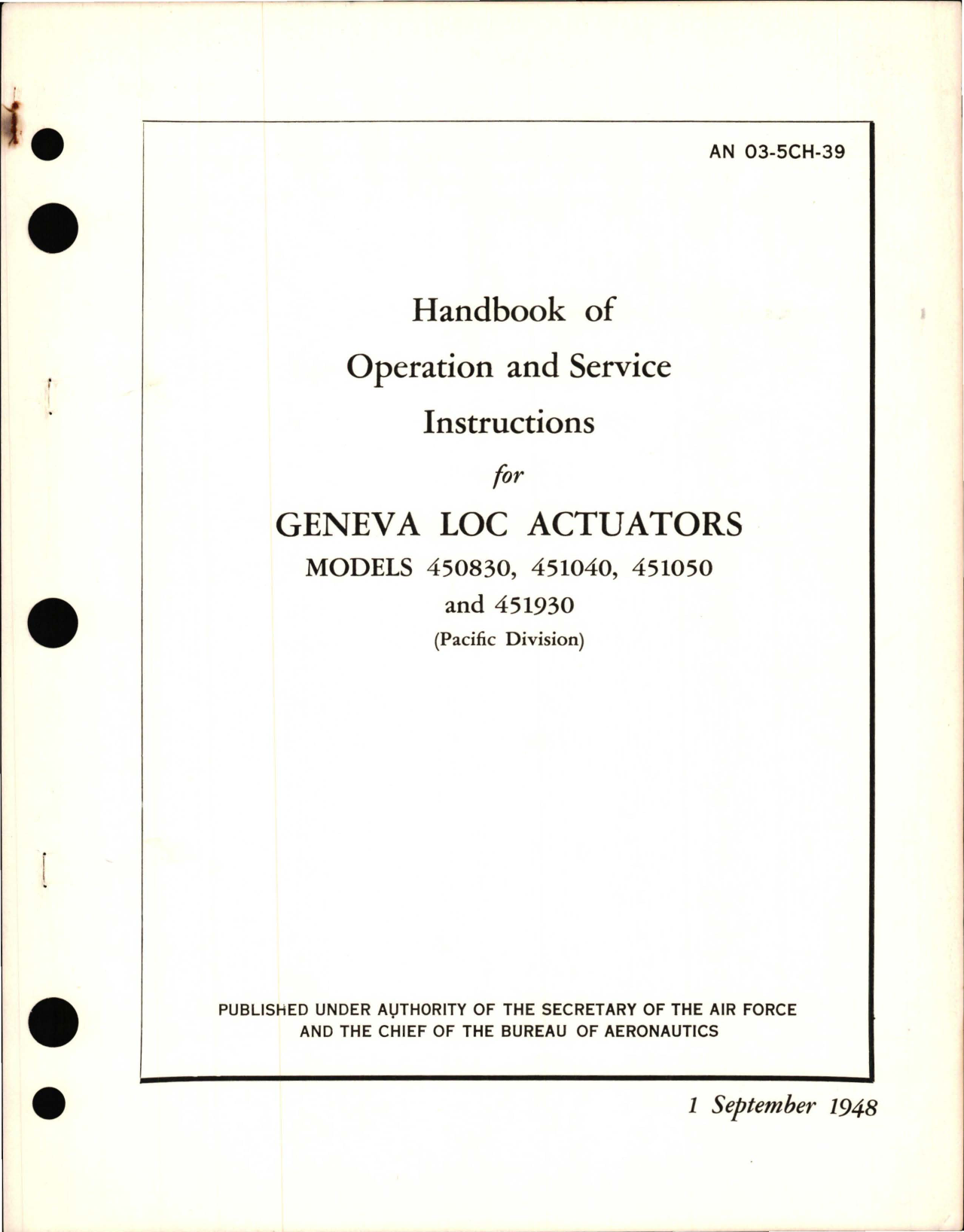 Sample page 1 from AirCorps Library document: Operation and Service Instructions for Geneva Loc Actuators - Models 450830, 451040, 451050 and 451930 