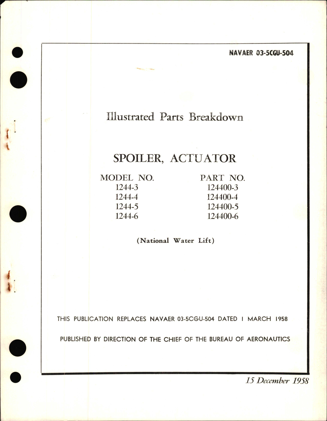 Sample page 1 from AirCorps Library document: Illustrated Parts Breakdown for Spoiler, Actuator - Part 1244 Series 