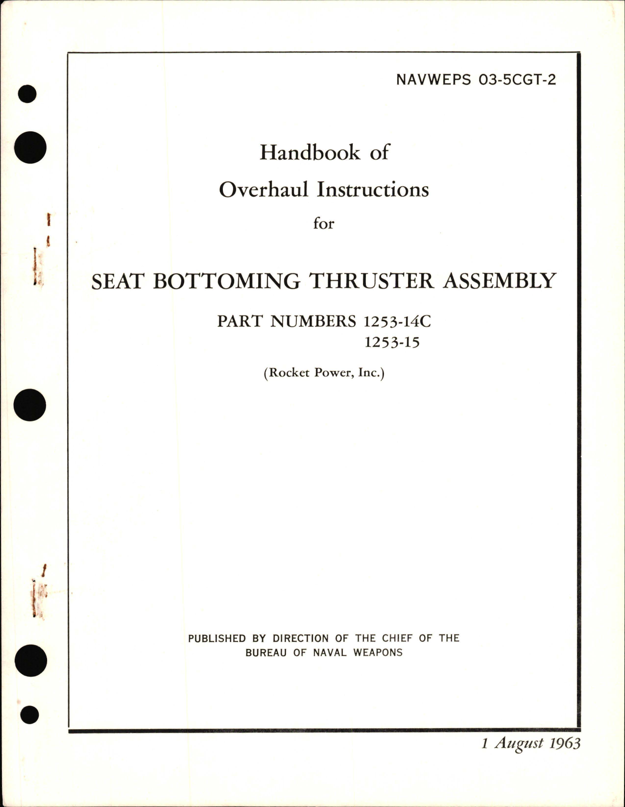Sample page 1 from AirCorps Library document: Overhaul Instructions for Seat Bottoming Thruster Assembly - Part 1253-14C and 1253-15 
