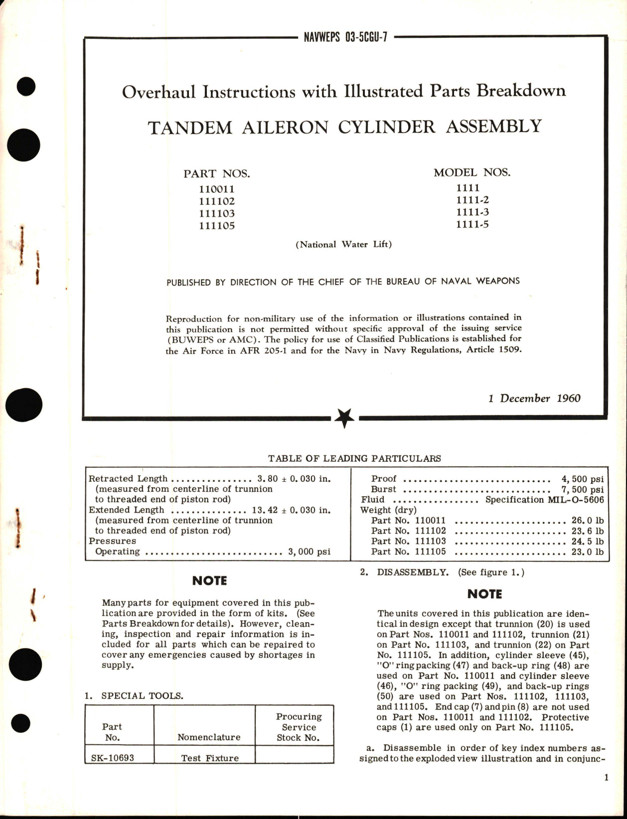 Sample page 1 from AirCorps Library document: Overhaul Instructions with Illustrated Parts Breakdown for Tandem Aileron Cylinder Assembly