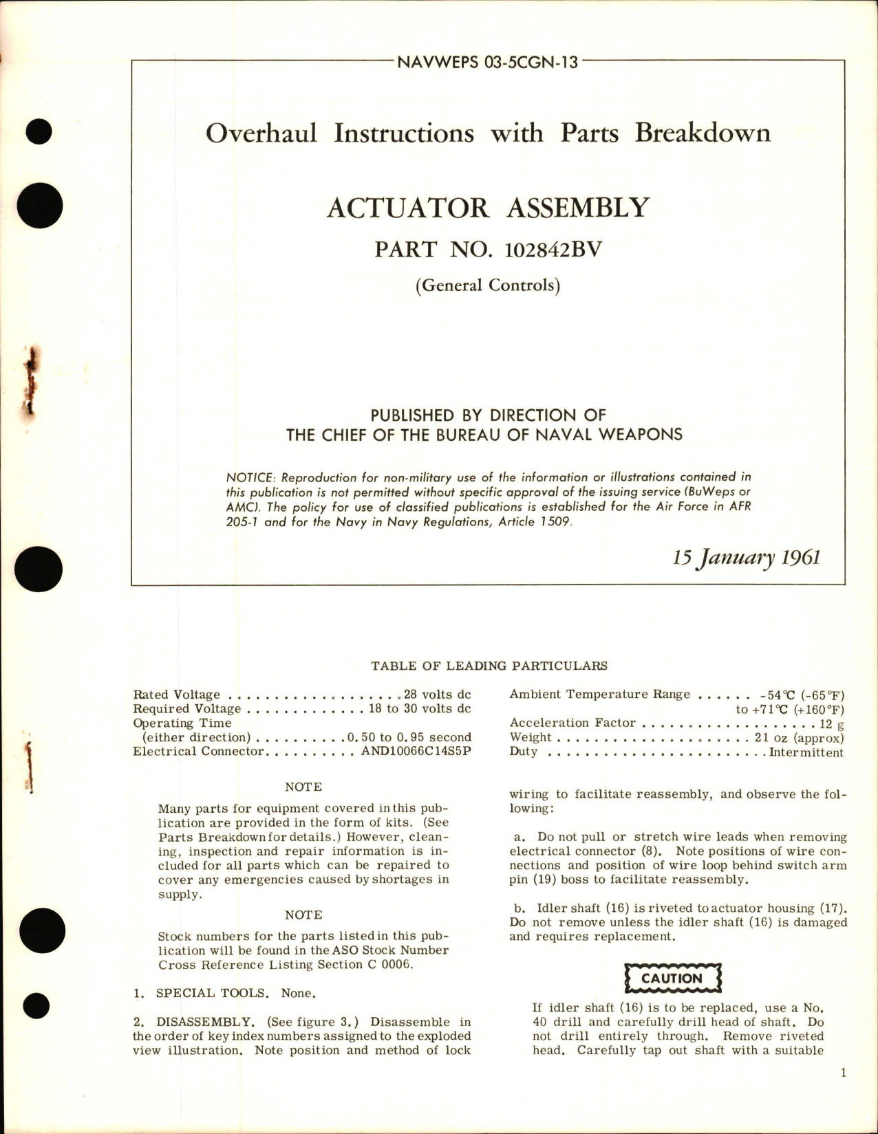 Sample page 1 from AirCorps Library document: Overhaul Instructions with Parts Breakdown for Actuator Assembly - Part 102842BV 