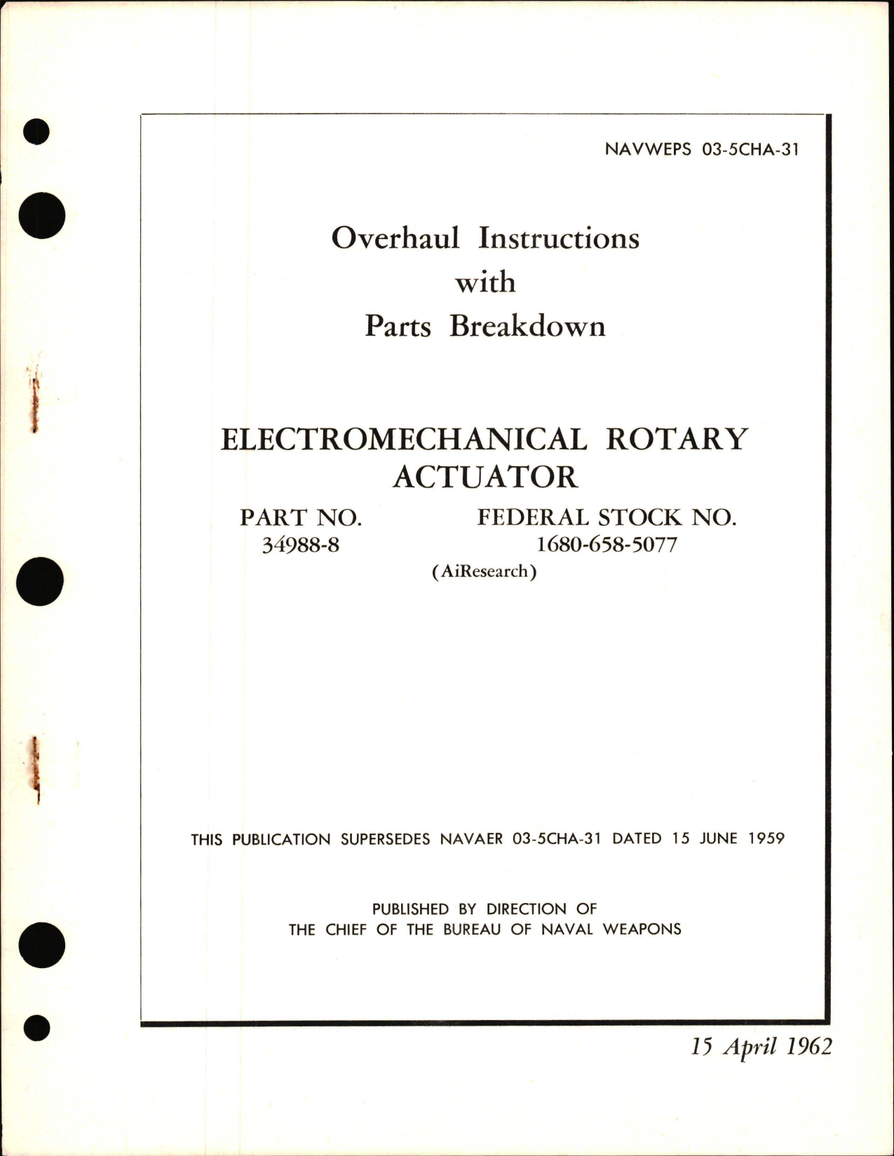 Sample page 1 from AirCorps Library document: Overhaul Instructions with Parts Breakdown for Electromechanical Rotary Actuator - Part 34988-8
