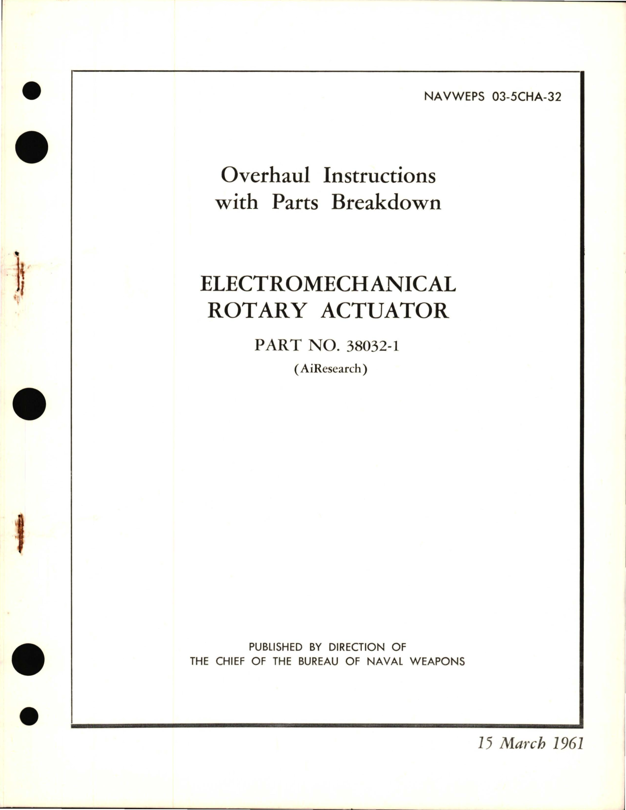 Sample page 1 from AirCorps Library document: Overhaul Instructions with Parts Breakdown for Electromechanical Rotary Actuator - Part 38032-1