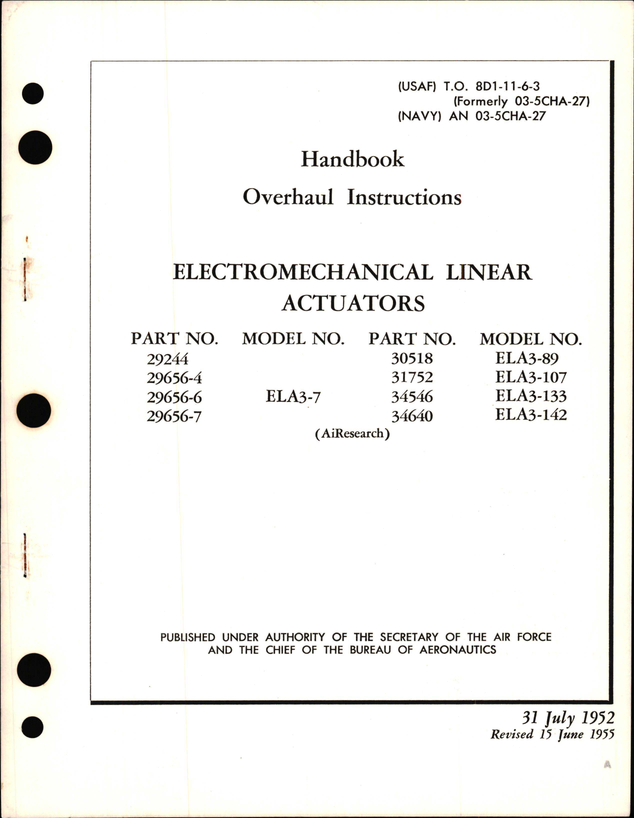 Sample page 1 from AirCorps Library document: Overhaul Instructions for Electromechanical Linear Actuators 
