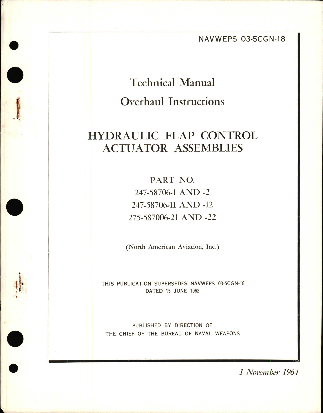 Sample page 1 from AirCorps Library document: Overhaul Instructions for Hydraulic Flap Control Actuator Assemblies - Part 247-58706 Series 