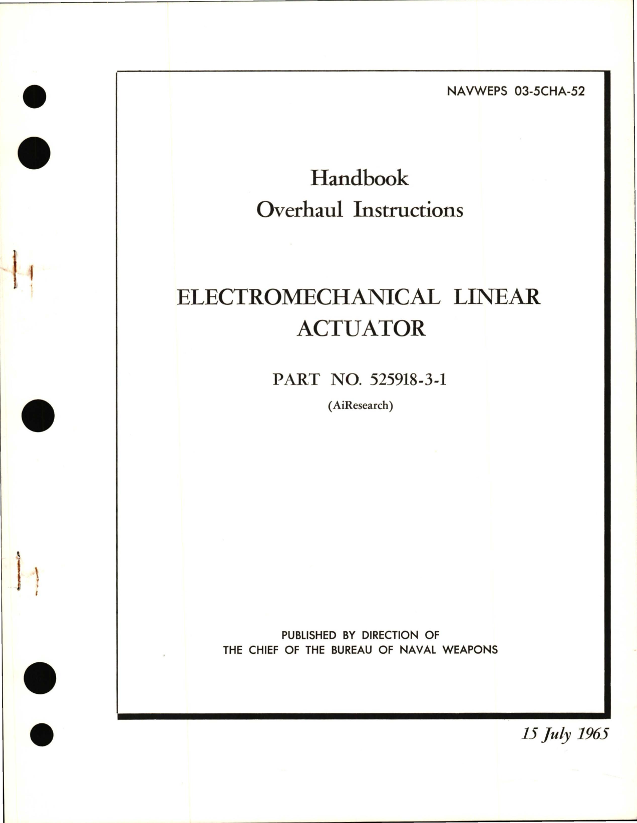 Sample page 1 from AirCorps Library document:  Overhaul Instructions for Electromechanical Linear Actuator - Part 525918-3-1 