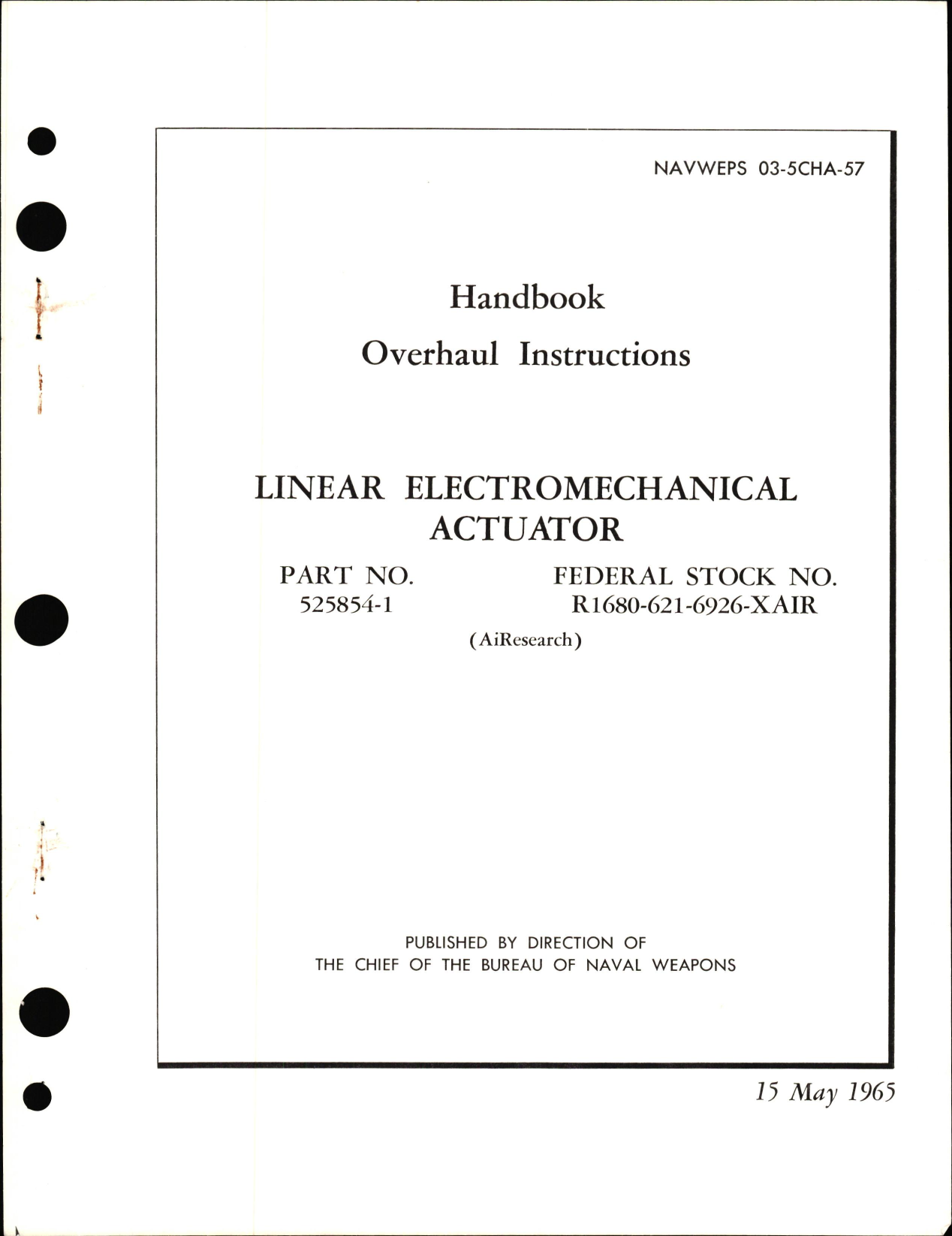 Sample page 1 from AirCorps Library document: Overhaul Instructions for Linear Electromechanical Actuator - Part 525854-1