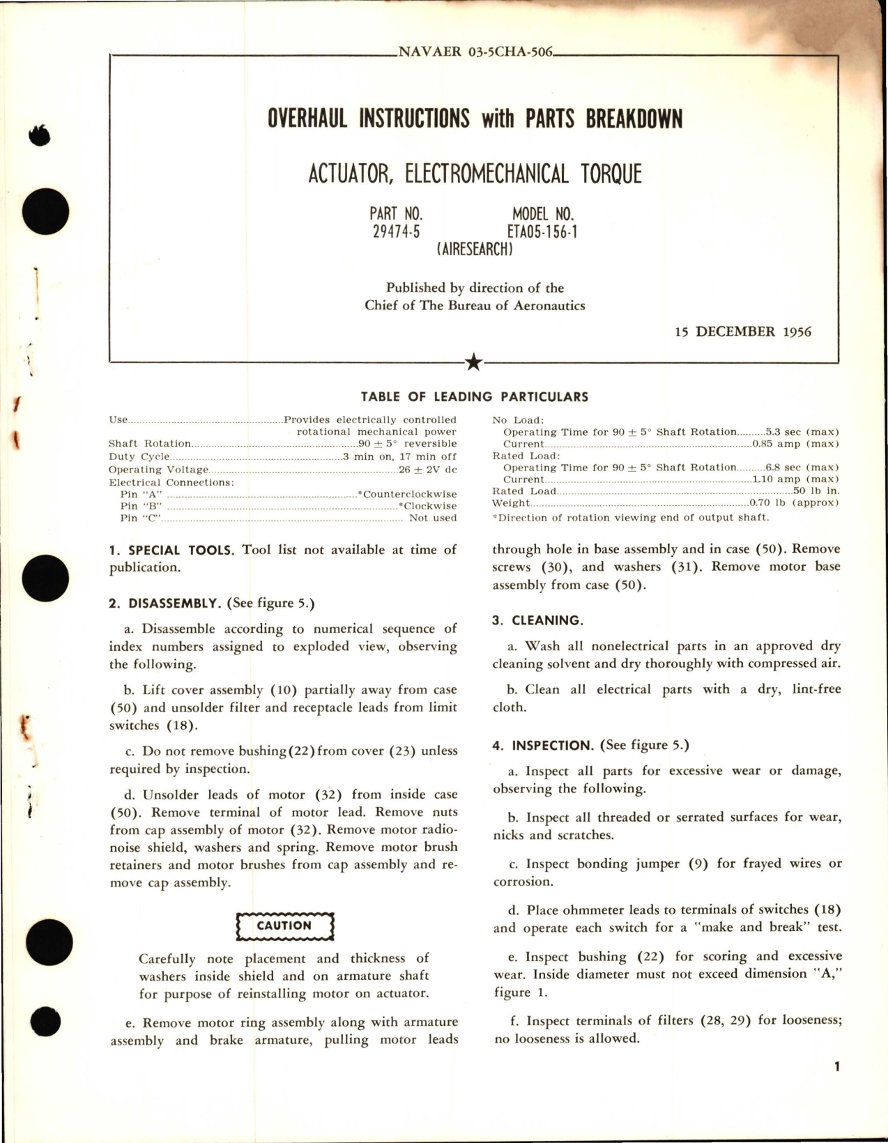 Sample page 1 from AirCorps Library document: Overhaul Instructions with Parts Breakdown for Electromechanical Torque Actuator - Part 29474-5 - Model ETA05-156-1