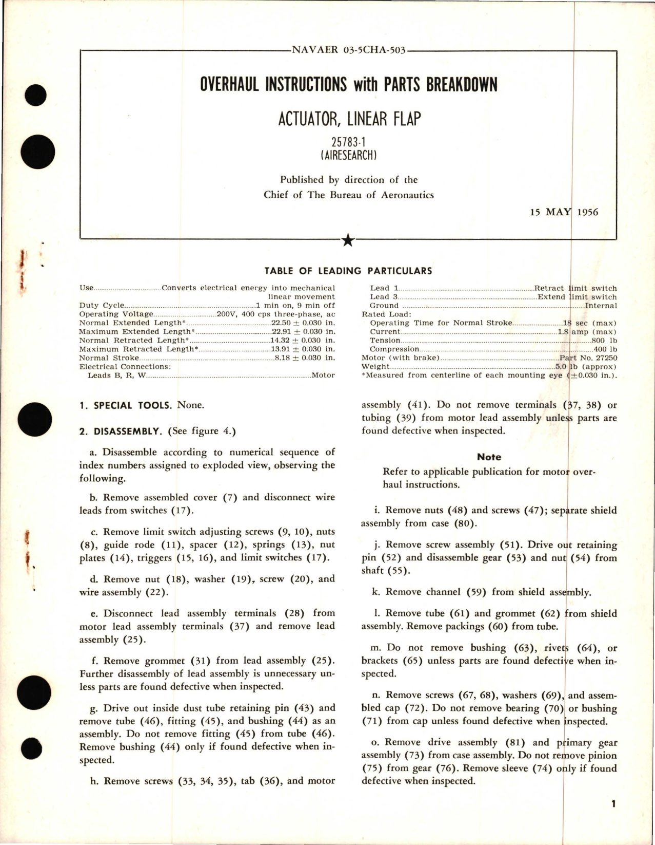 Sample page 1 from AirCorps Library document: Overhaul Instructions with Parts Breakdown for Actuator, Linear Flap - 25783-1 