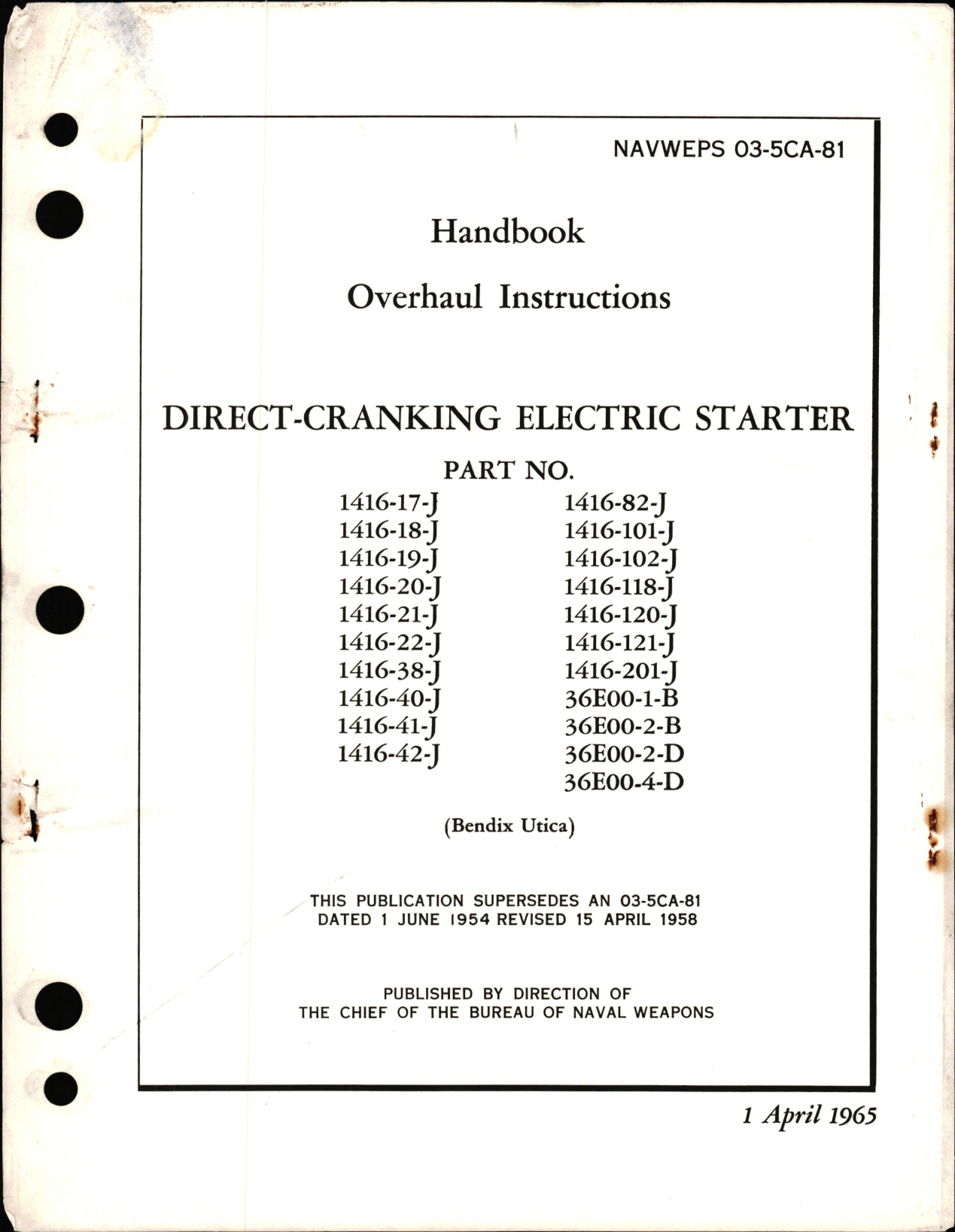 Sample page 1 from AirCorps Library document: Overhaul Instructions for Direct Cranking Electric Starter Part 1416 Series 