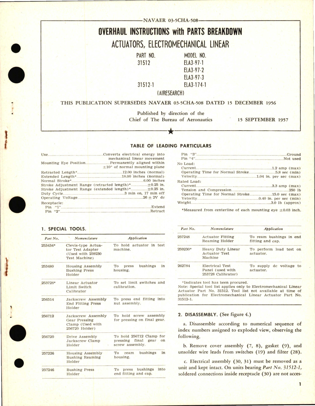 Sample page 1 from AirCorps Library document: Overhaul Instructions with Parts Breakdown for Electromechanical Linear Actuators - Part 31512 and 31512-1