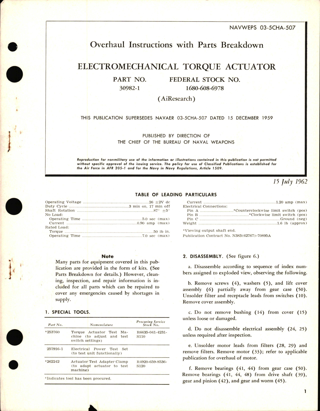 Sample page 1 from AirCorps Library document: Overhaul Instructions with Parts Breakdown for Electromechanical Torque Actuator - Part 30982-1
