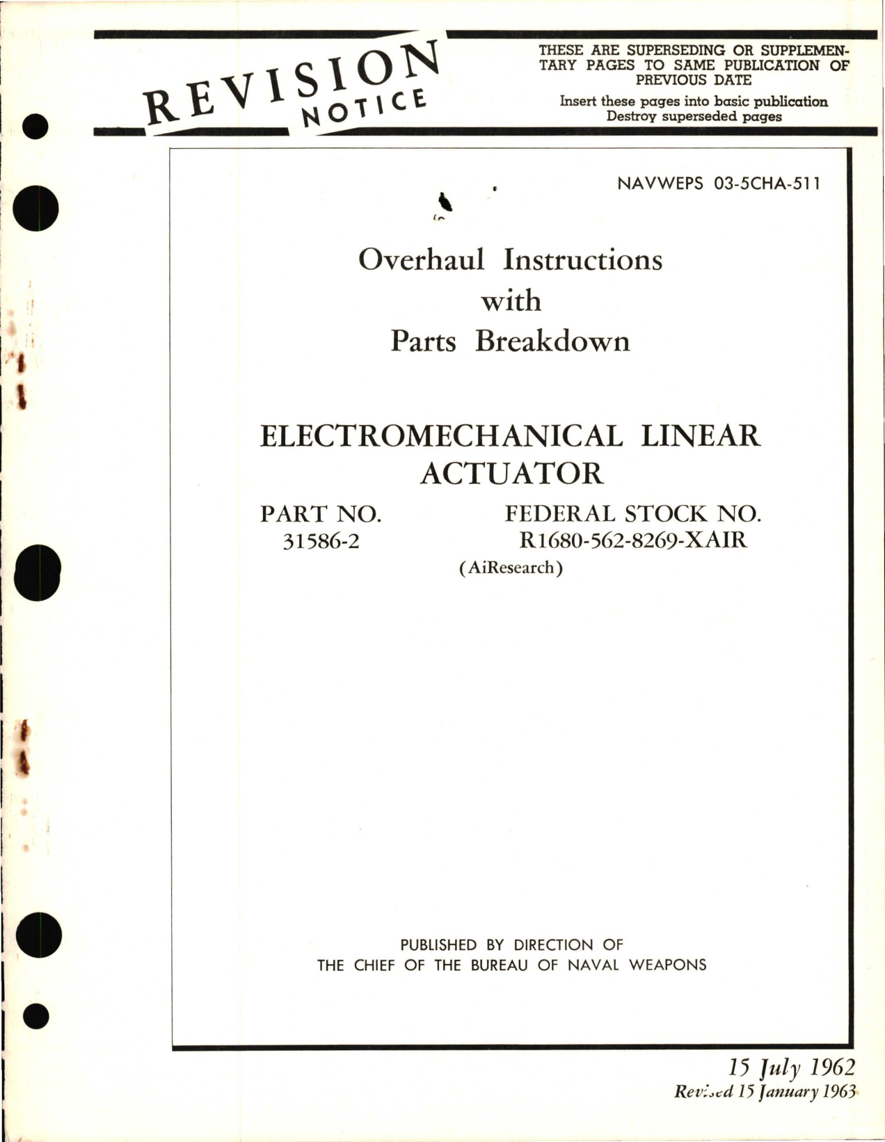 Sample page 1 from AirCorps Library document: Overhaul Instructions with Parts Breakdown for Electromechanical Linear Actuator - Part 31586-2 