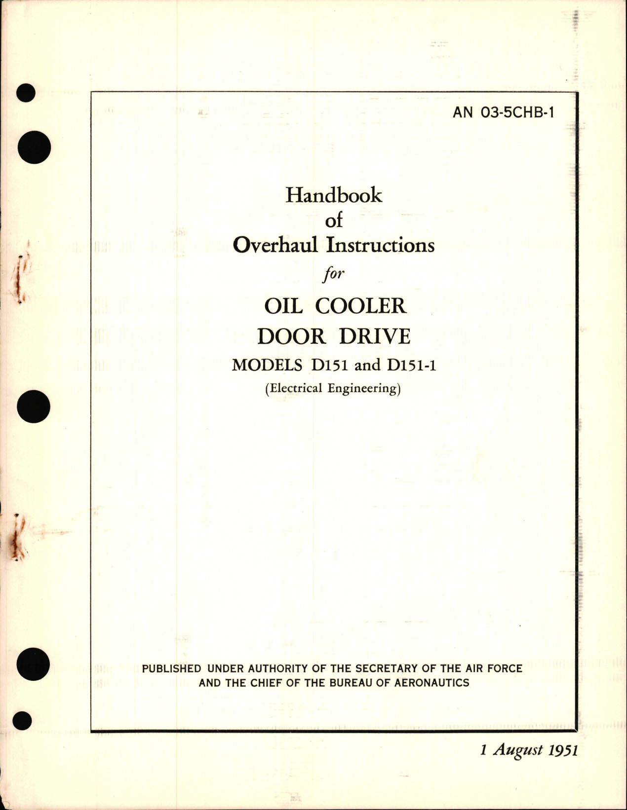 Sample page 1 from AirCorps Library document: Overhaul Instructions for Oil Cooler Door Drive - Models D151 and D151-1  