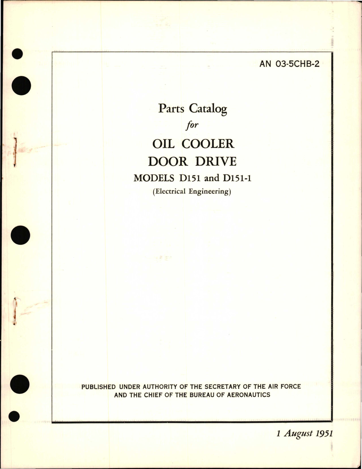 Sample page 1 from AirCorps Library document: Parts Catalog for Oil Cooler Door Drive - Models D151 and D151-1