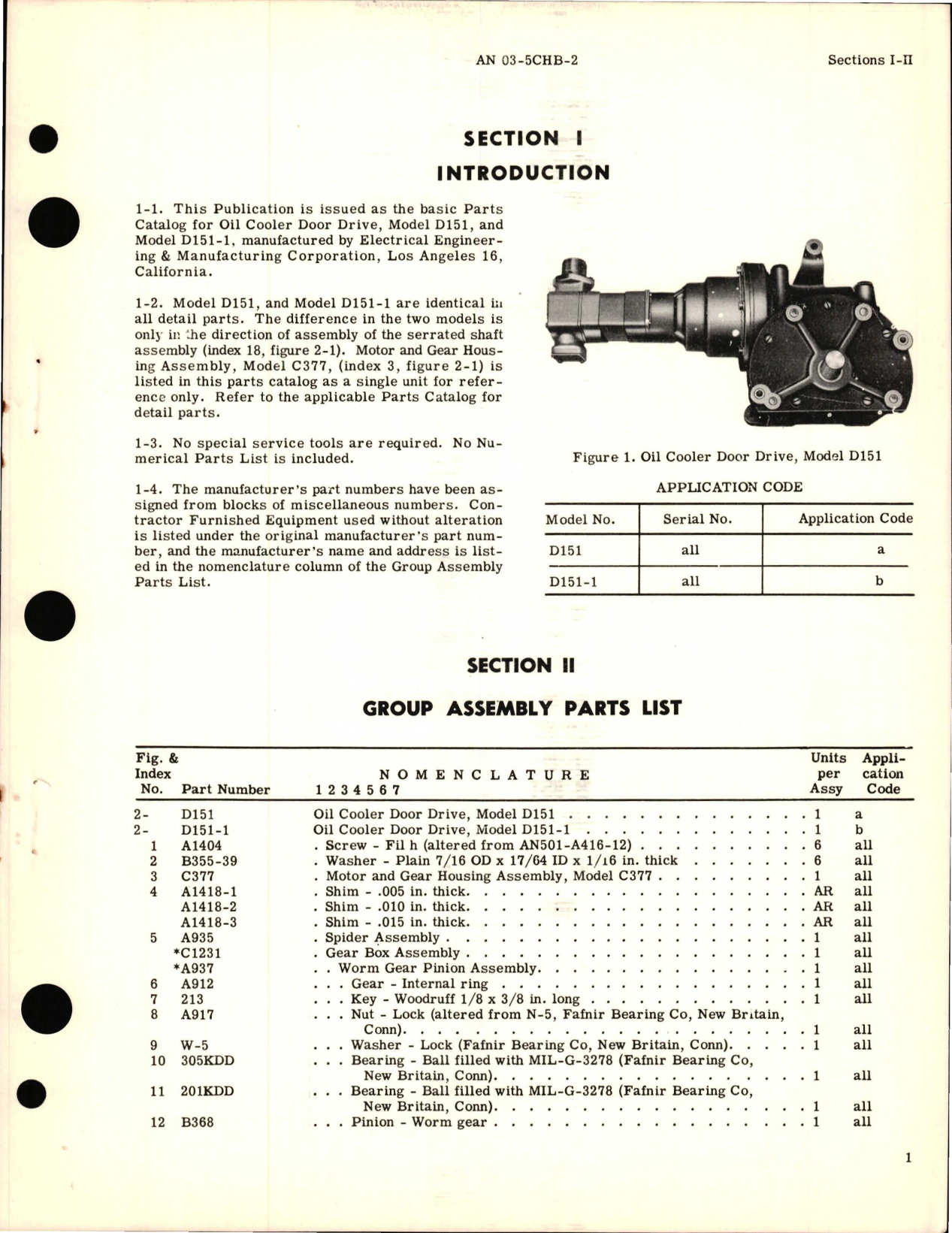 Sample page 5 from AirCorps Library document: Parts Catalog for Oil Cooler Door Drive - Models D151 and D151-1