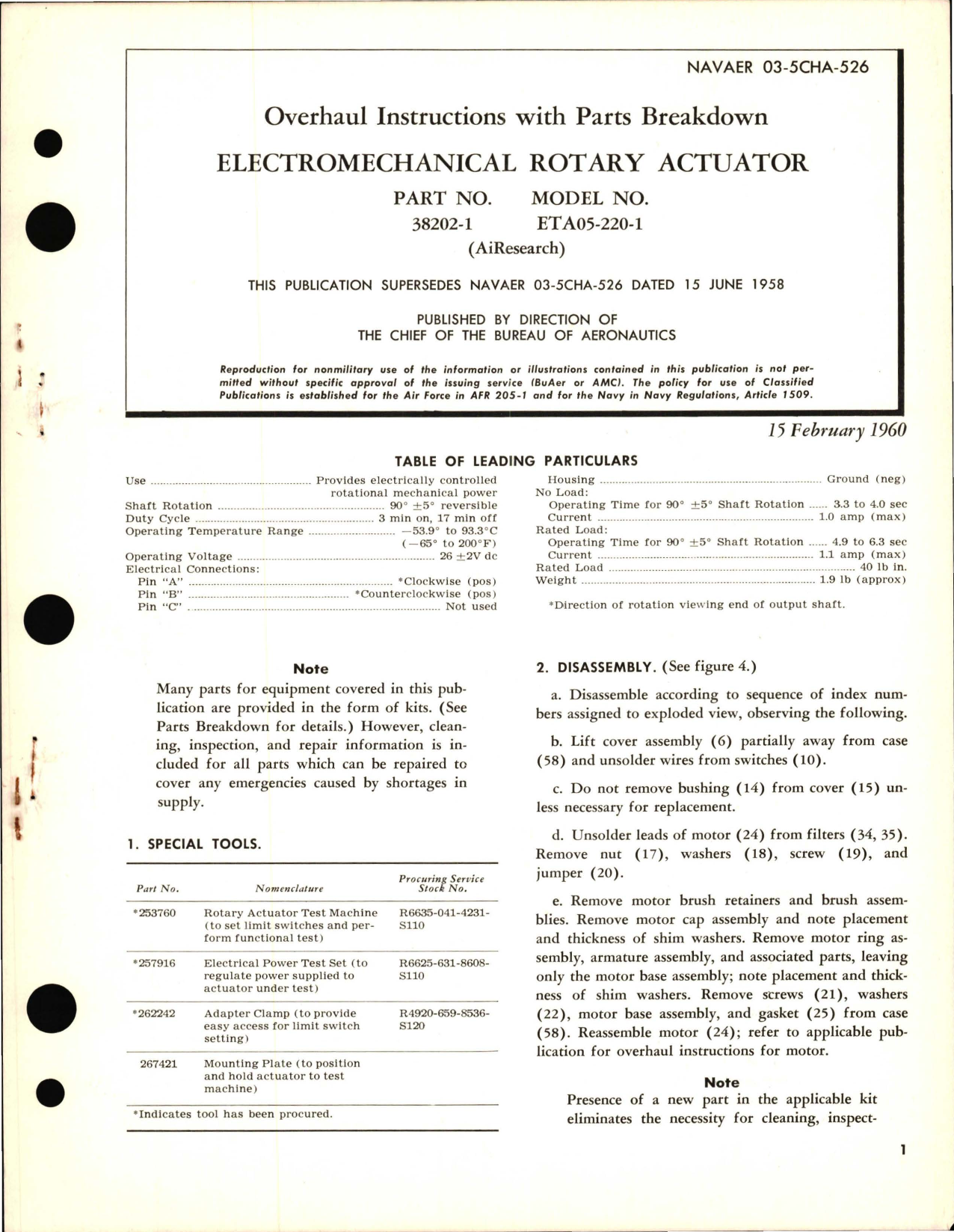 Sample page 1 from AirCorps Library document: Overhaul Instructions with Parts Breakdown for Electromechanical Rotary Actuator - Part 38202-1