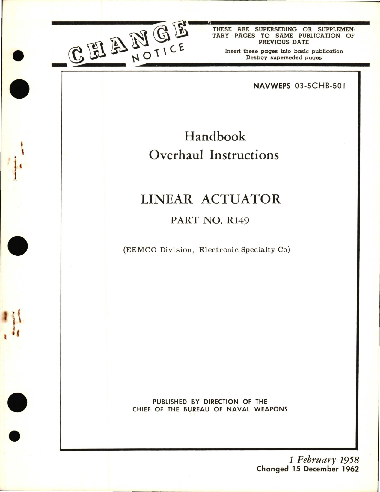 Sample page 1 from AirCorps Library document: Overhaul Instructions for Linear Actuator - Part R149