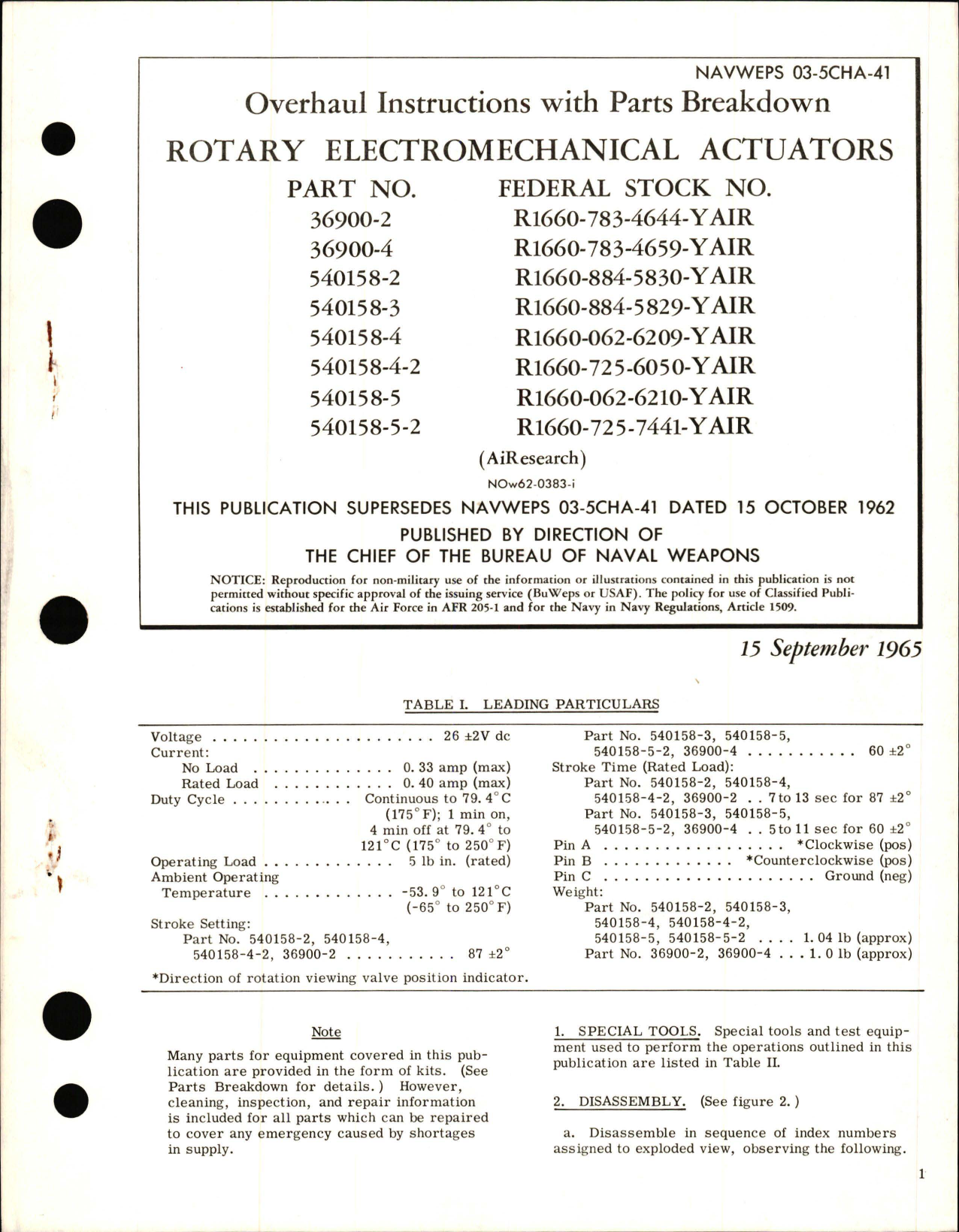 Sample page 1 from AirCorps Library document: Overhaul Instructions with Parts Breakdown for Rotary Electromechanical Actuators 