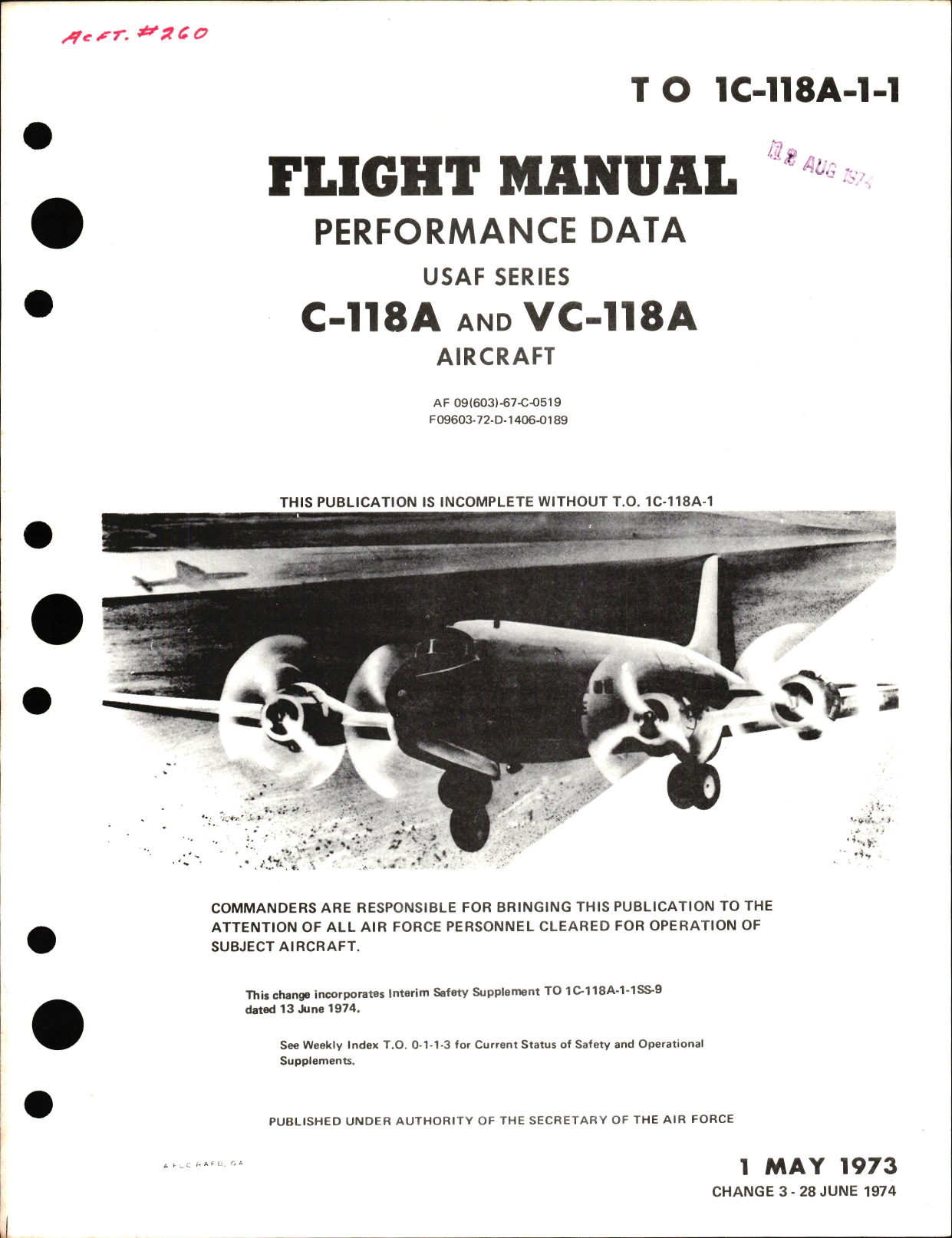 Sample page 1 from AirCorps Library document: Flight Manual Performance Data for C-118A and VC-118A