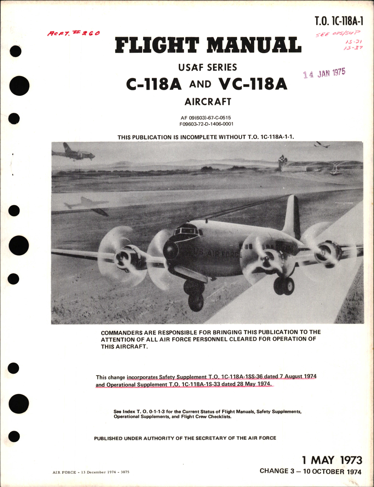 Sample page 1 from AirCorps Library document: Flight Manual for C-118A and VC-118A