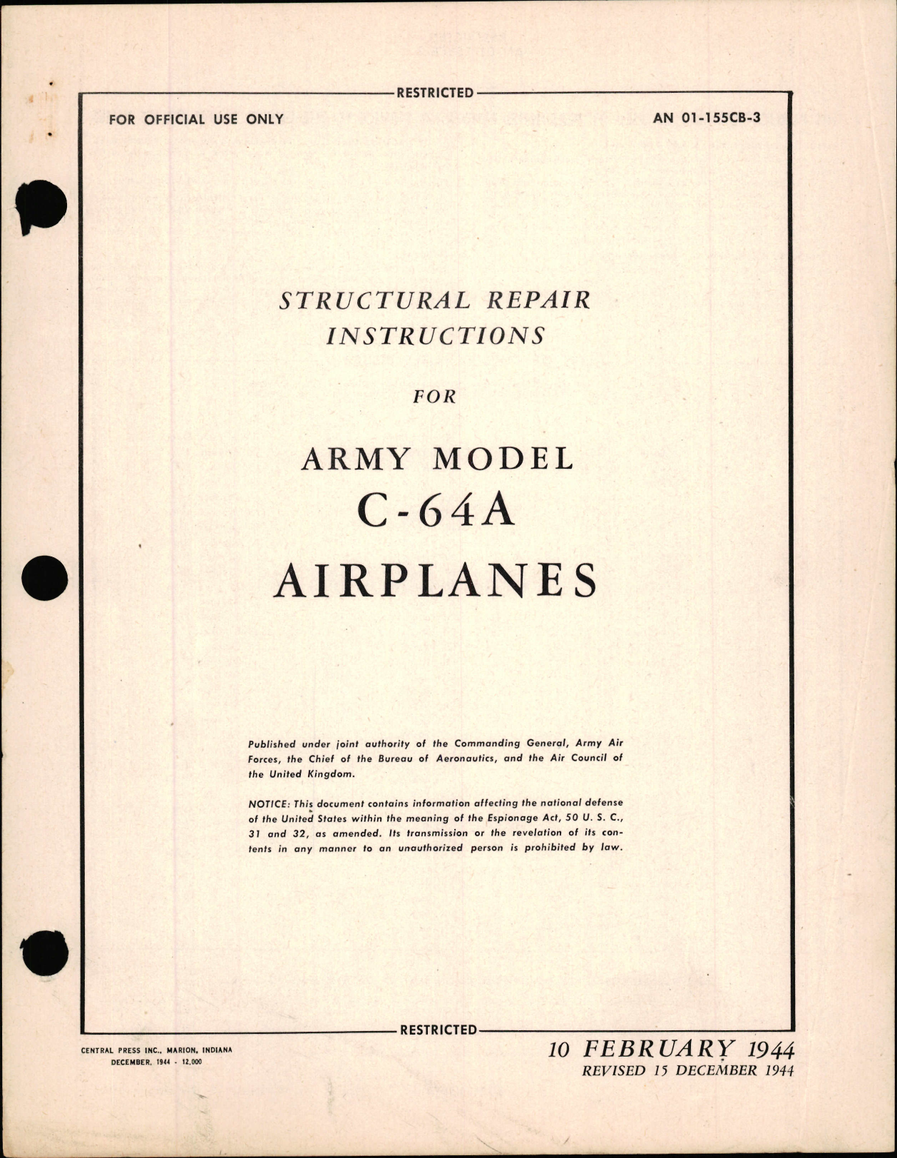 Sample page 1 from AirCorps Library document: Structural Repair Instructions for C-64A