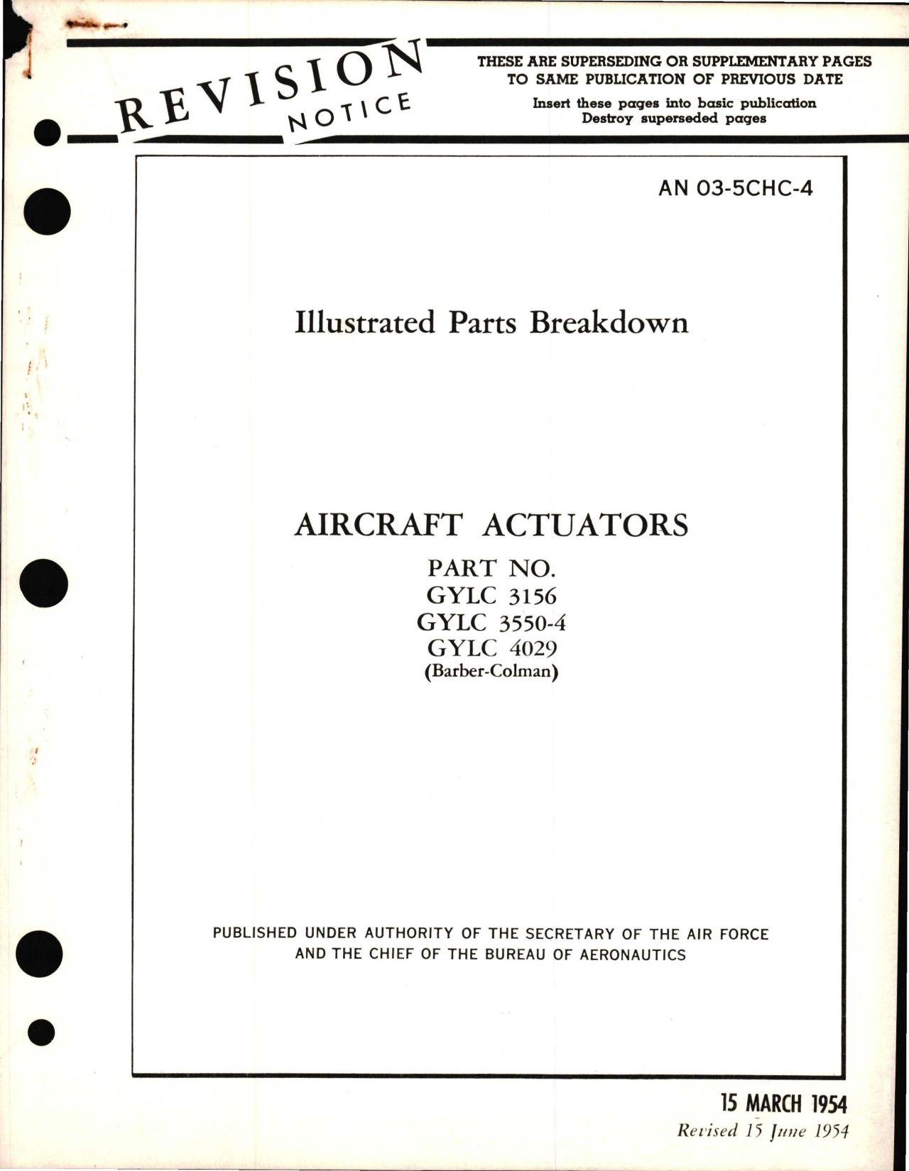 Sample page 1 from AirCorps Library document: Illustrated Parts Breakdown for Aircraft Actuators - Part GYLC 3156, GYLC 3550-4 and GYLC 4029 