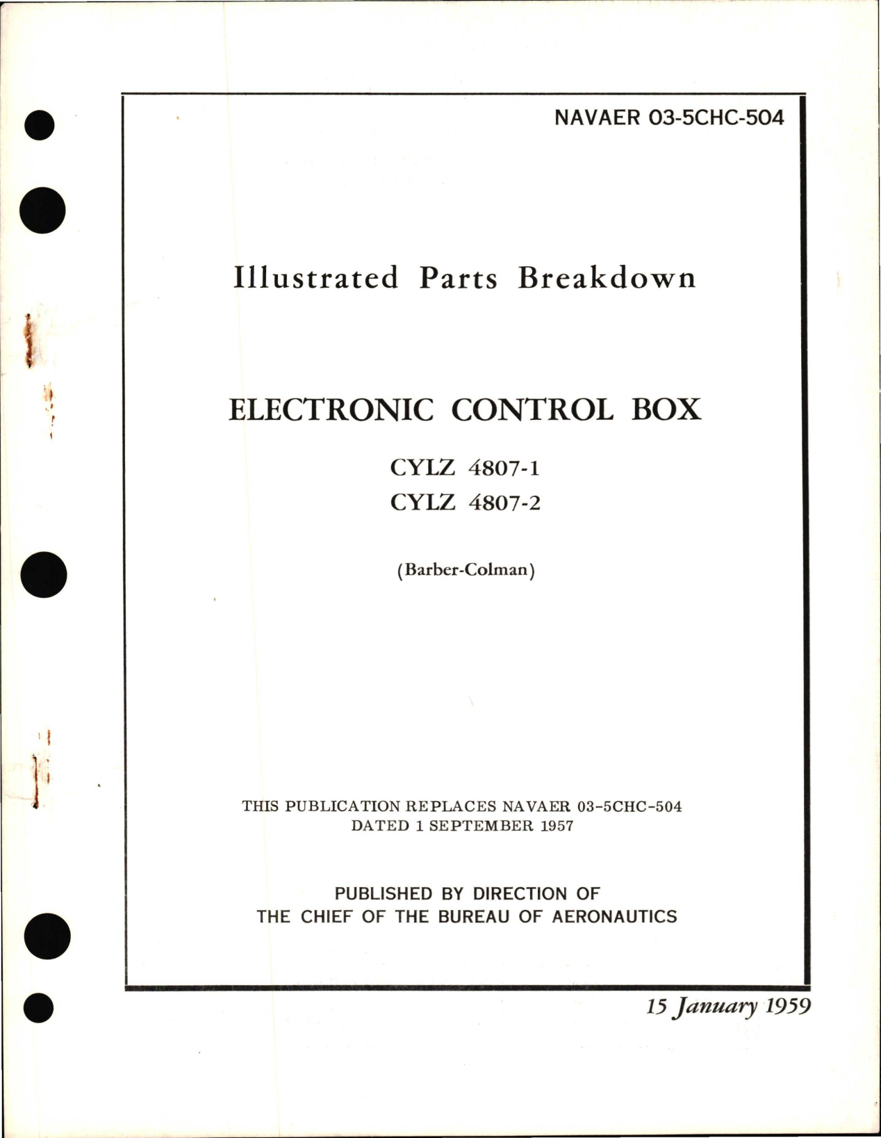 Sample page 1 from AirCorps Library document: Illustrated Parts Breakdown for Electronic Control Box - CYLZ 4807-1 and CYLZ 4807-2