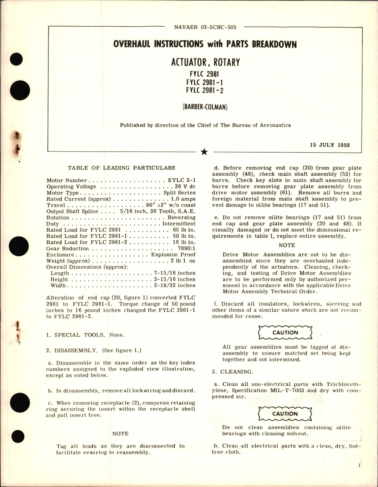 Sample page 1 from AirCorps Library document: Overhaul Instructions with Parts Breakdown for Rotary Actuator - FYLC 2981, FYLC 2981-1 and FYLC-2981-2 