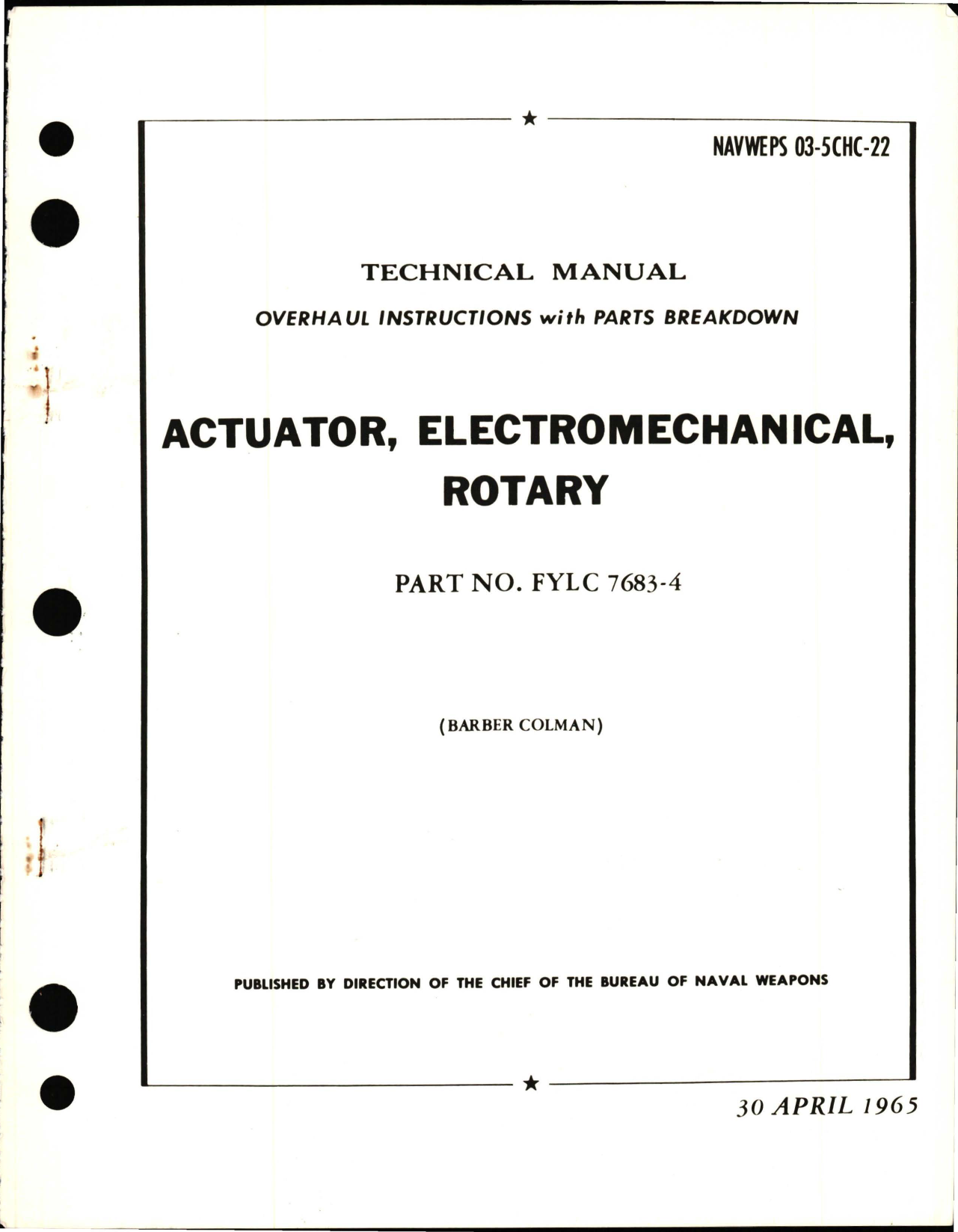 Sample page 1 from AirCorps Library document: Overhaul Instructions with Parts Breakdown for Electromechanical Rotary Actuator - Part FYLC 7683-4 