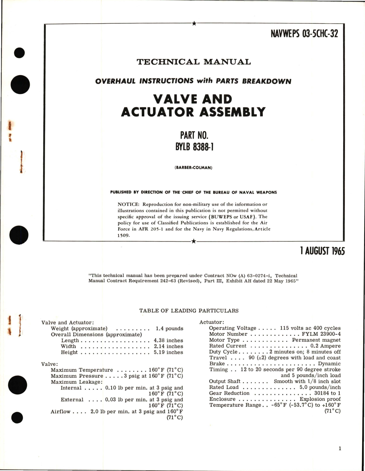 Sample page 1 from AirCorps Library document: Overhaul Instructions with Parts Breakdown for Valve and Actuator Assembly - Part BYLB 8388-1 