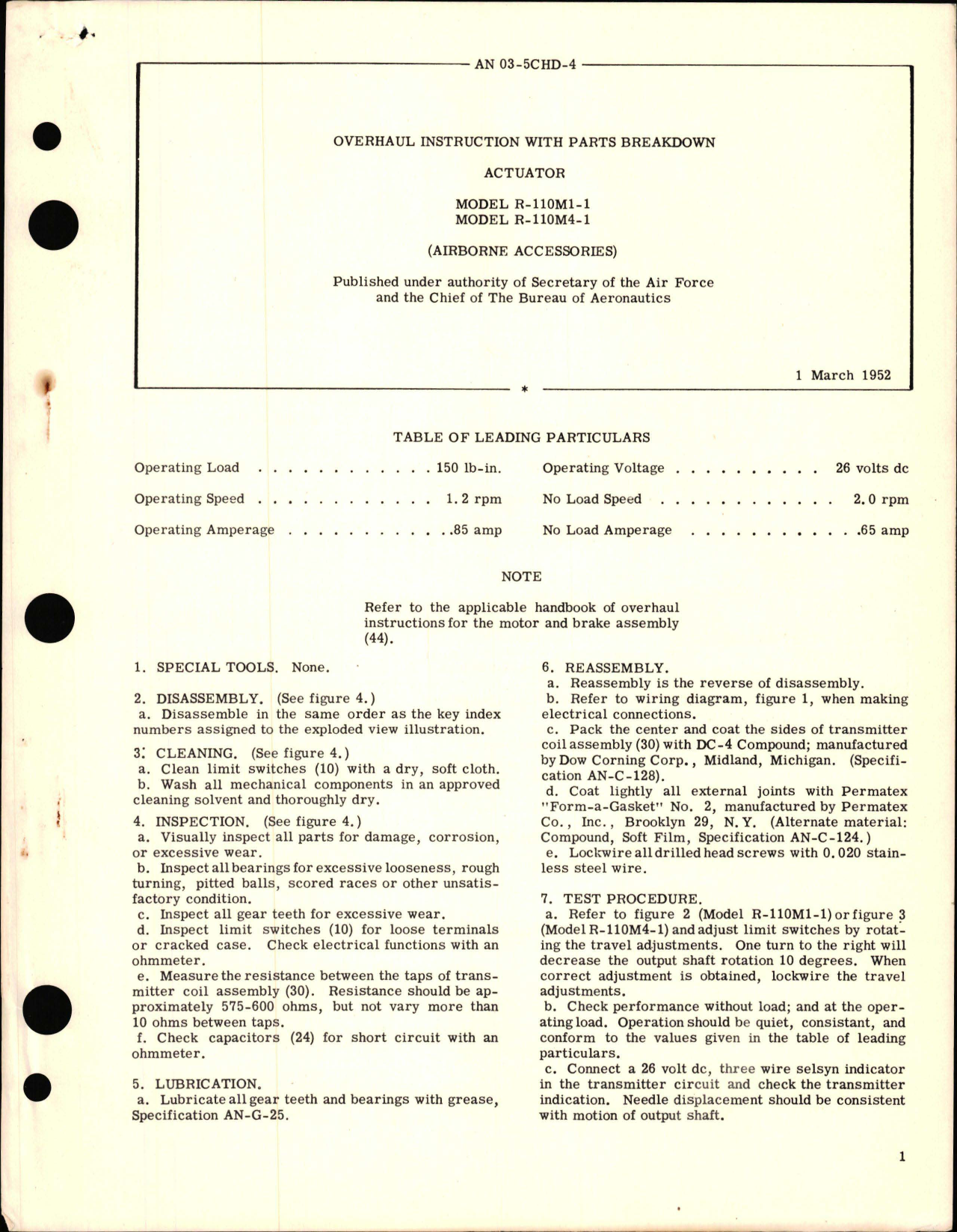 Sample page 1 from AirCorps Library document: Overhaul Instruction with Parts Breakdown for Actuator - Models R-110M1-1, R-110M4-1 